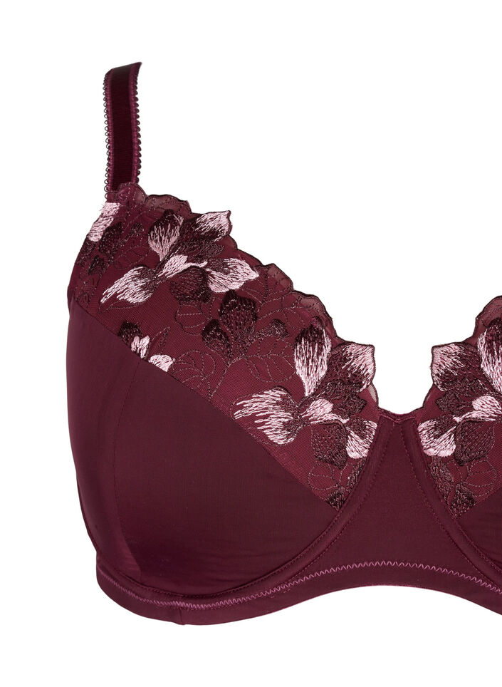 Bras rembourré avec broderie florale, Bordeaux foncé, Packshot image number 2