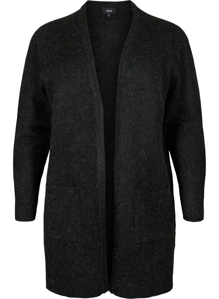 Cardigan tricot&eacute; mouchet&eacute; avec poches, Gris anthracite, Packshot image number 0