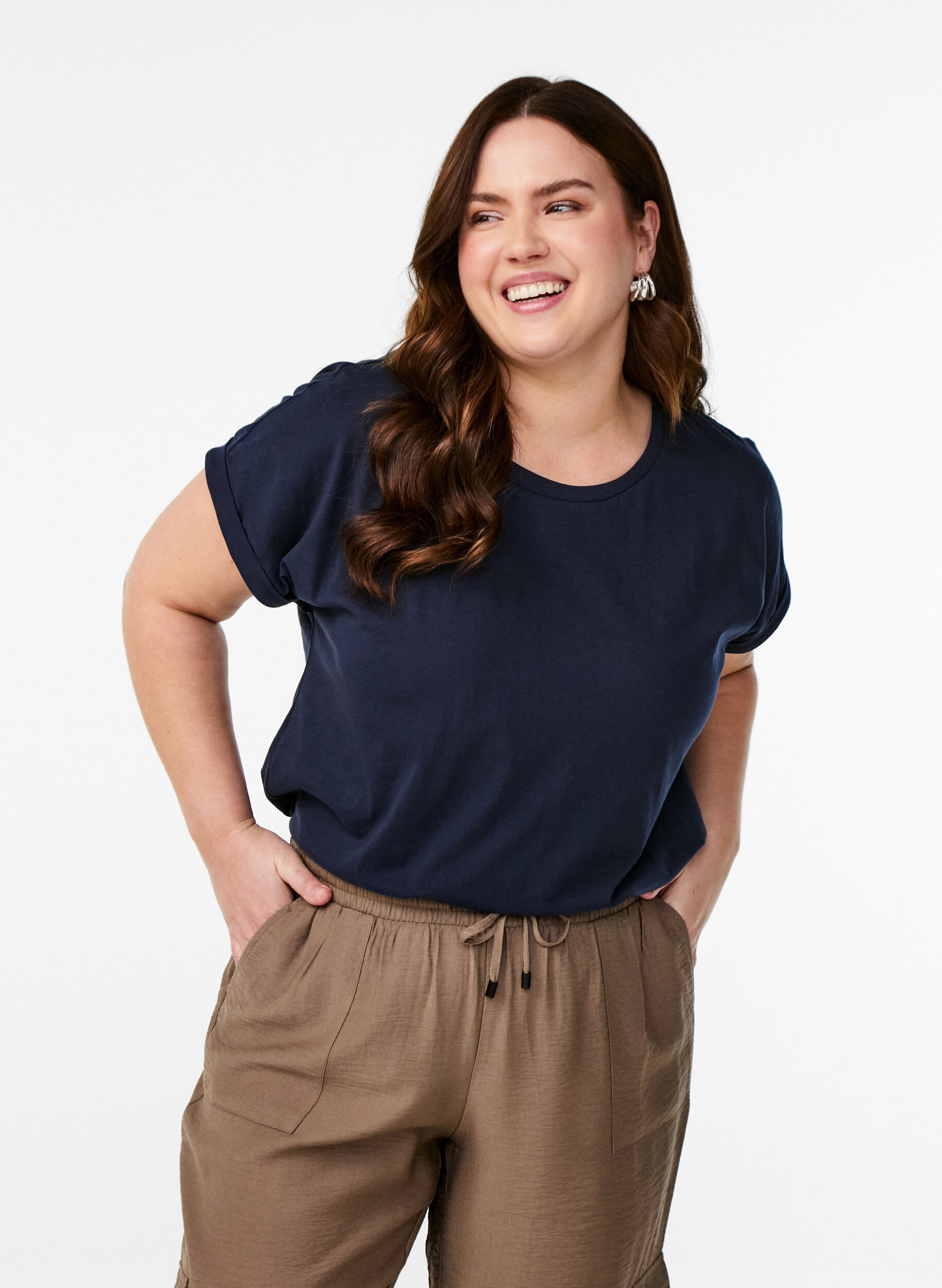 T-shirt &agrave; manches courtes en coton m&eacute;lang&eacute;, Bleu, Model