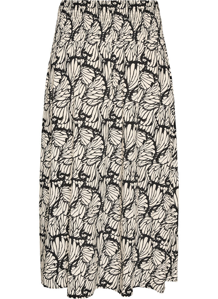 Jupe longue en viscose avec smocks, Noir, Packshot image number 1