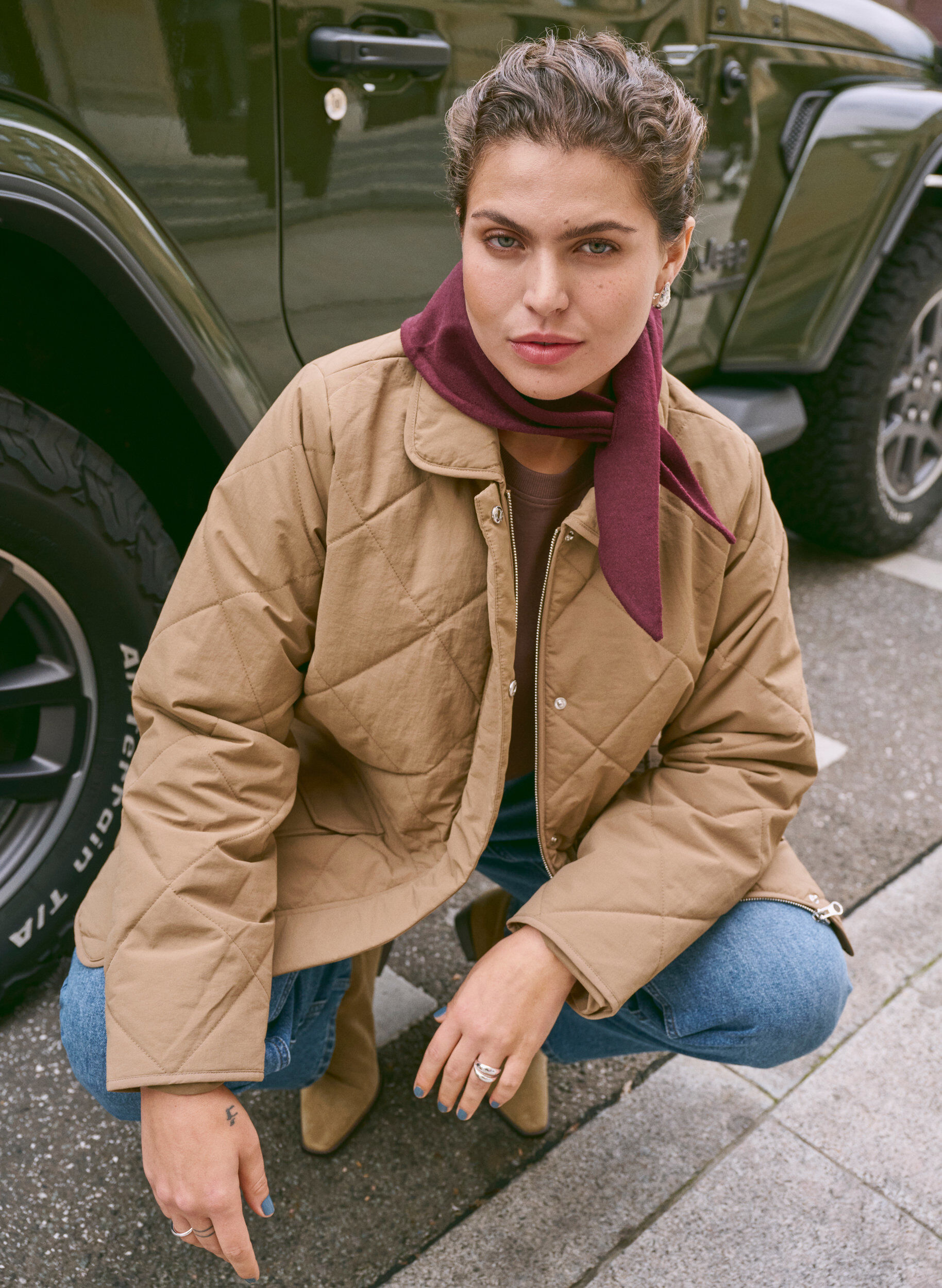 Zizzi Veste matelass&eacute;e avec col et poches, Camel, Image image number 0