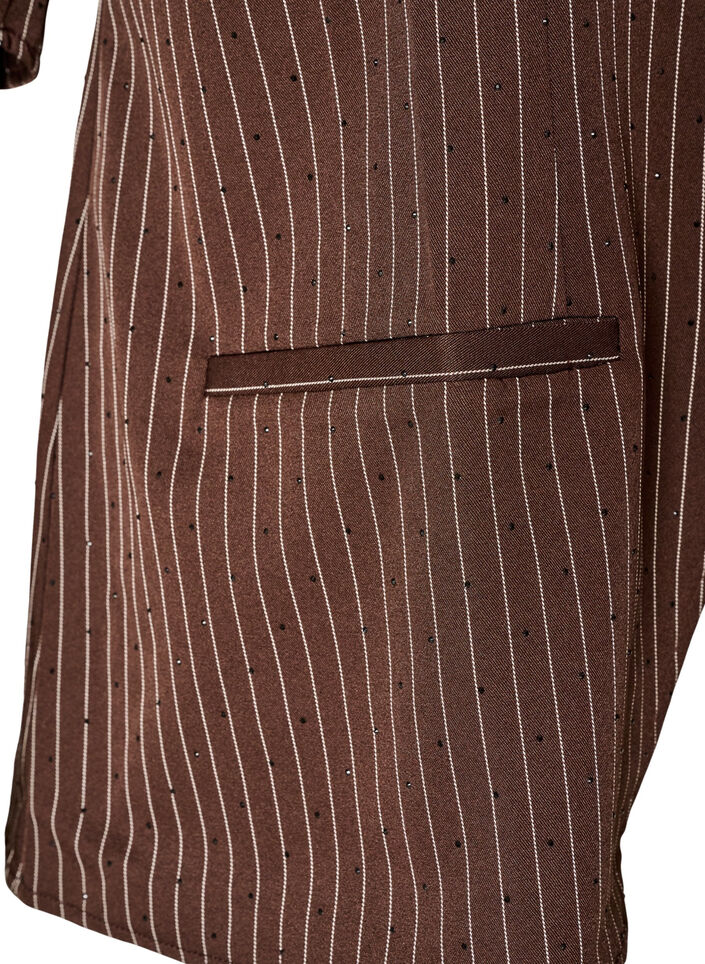 Blouse &agrave; fines rayures avec strass et boutons, Marron, Packshot image number 3