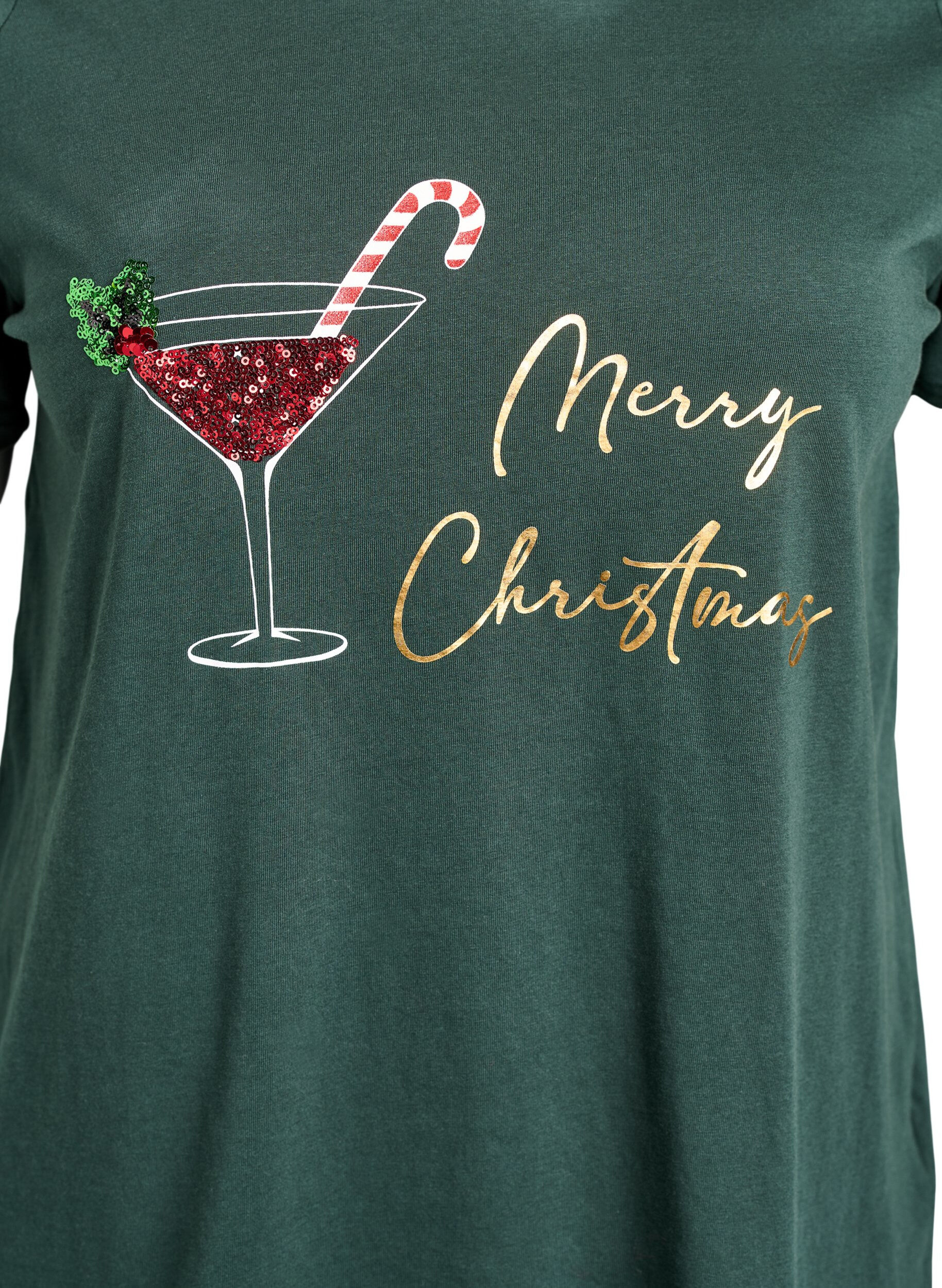 ZizziT-shirt de No&euml;l en coton bio, Vert fonc&eacute;, Packshot image number 2