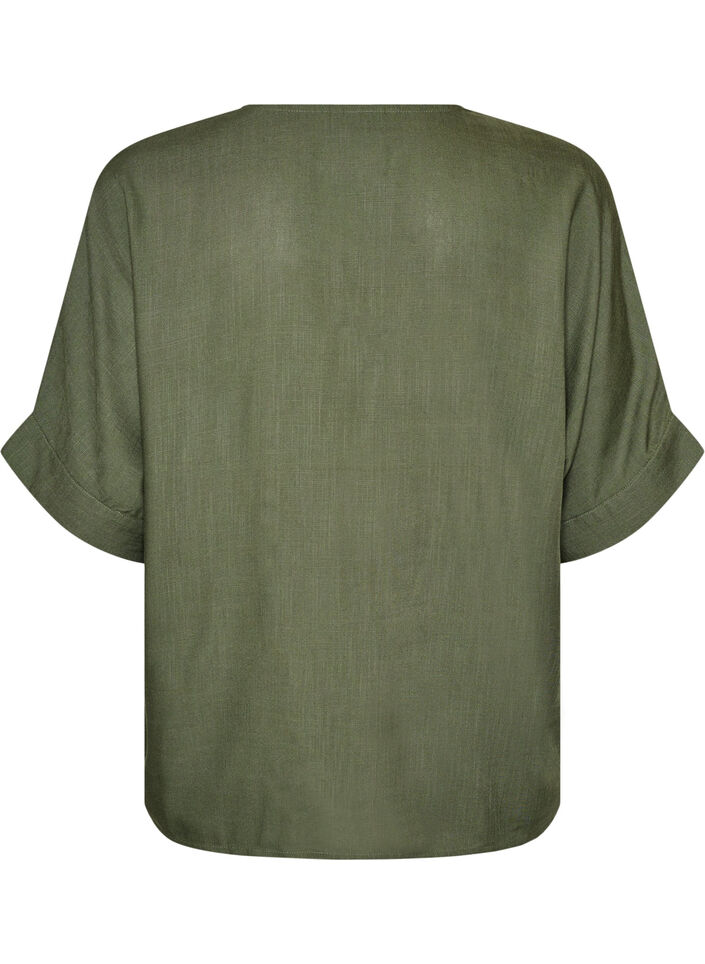 Blouse en viscose avec bordure crochet et boutons, Vert, Packshot image number 1