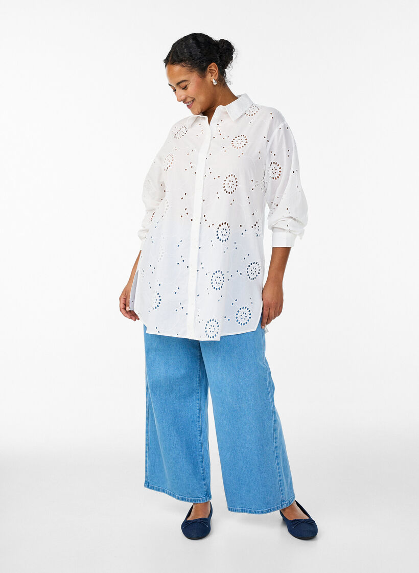 Tunique en coton avec broderie anglaise, Blanc, Model image number 1