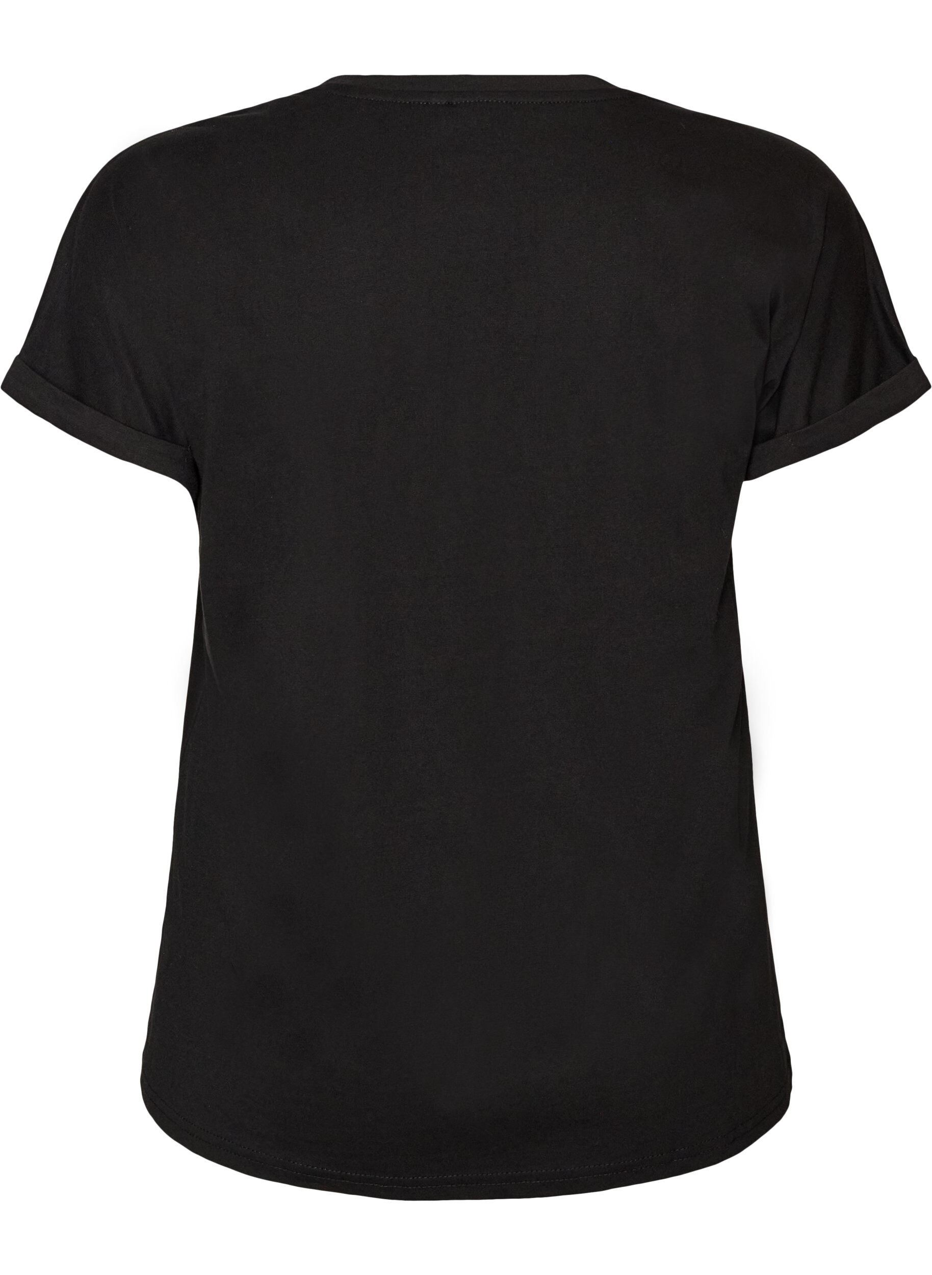 ZizziT-shirt en coton &agrave; imprim&eacute; floral, Noir, Packshot image number 1