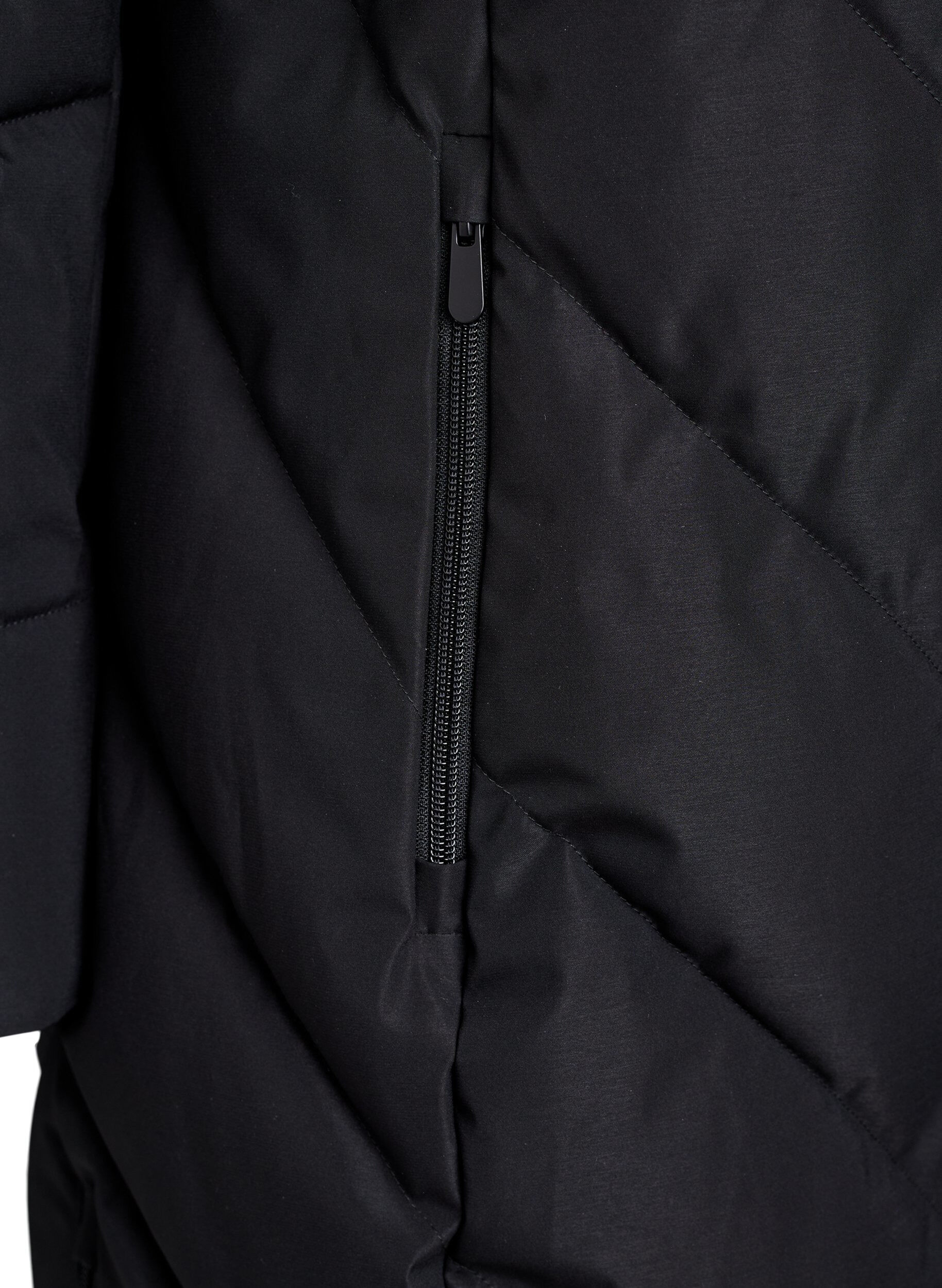 ZizziLong manteau d'hiver &agrave; fermeture &agrave; attaches et col en fausse fourrure, Noir, Packshot image number 3
