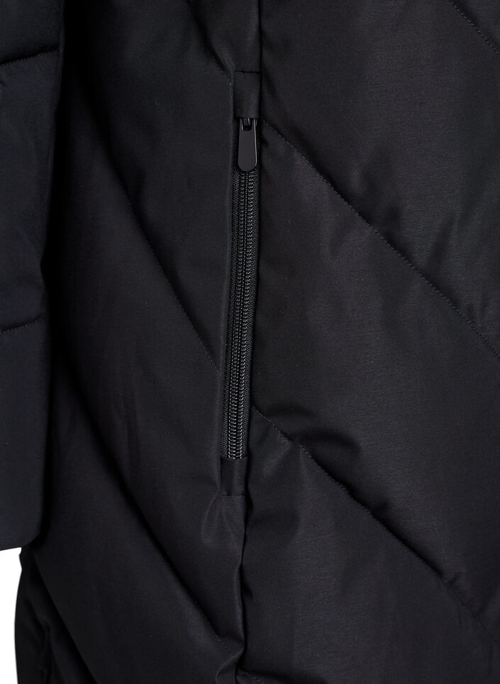 Long manteau d'hiver &agrave; fermeture &agrave; attaches et col en fausse fourrure, Noir, Packshot image number 3