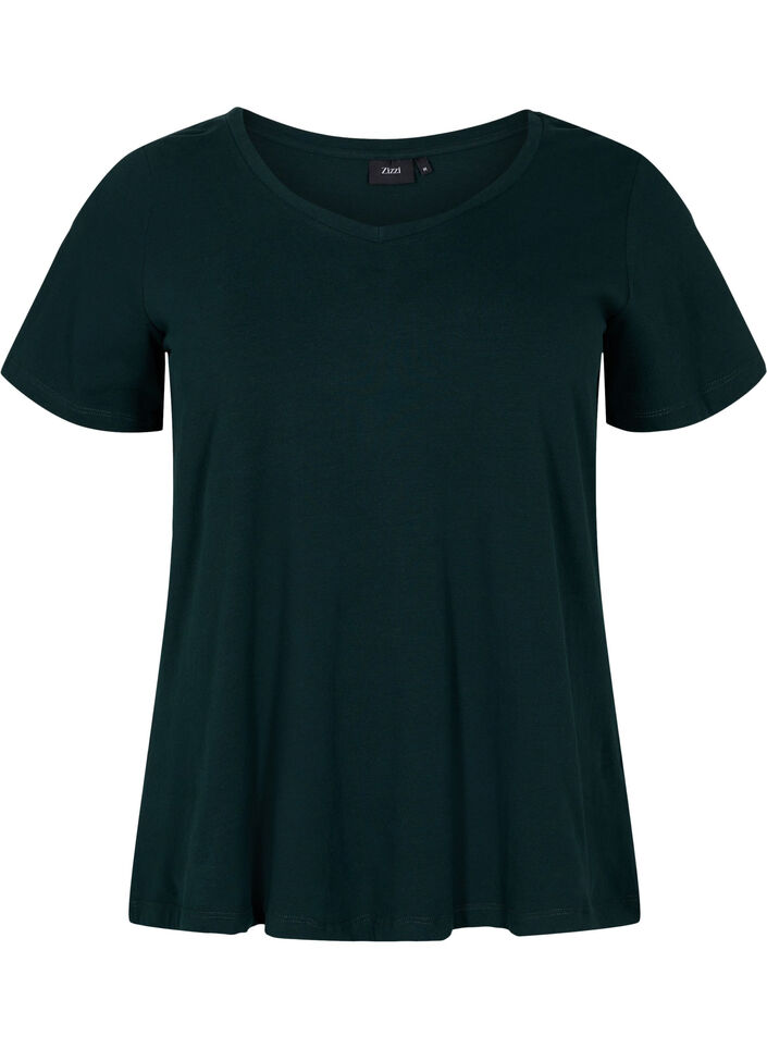 T-shirt basic uni en coton, Vert fonc&eacute;, Packshot image number 0