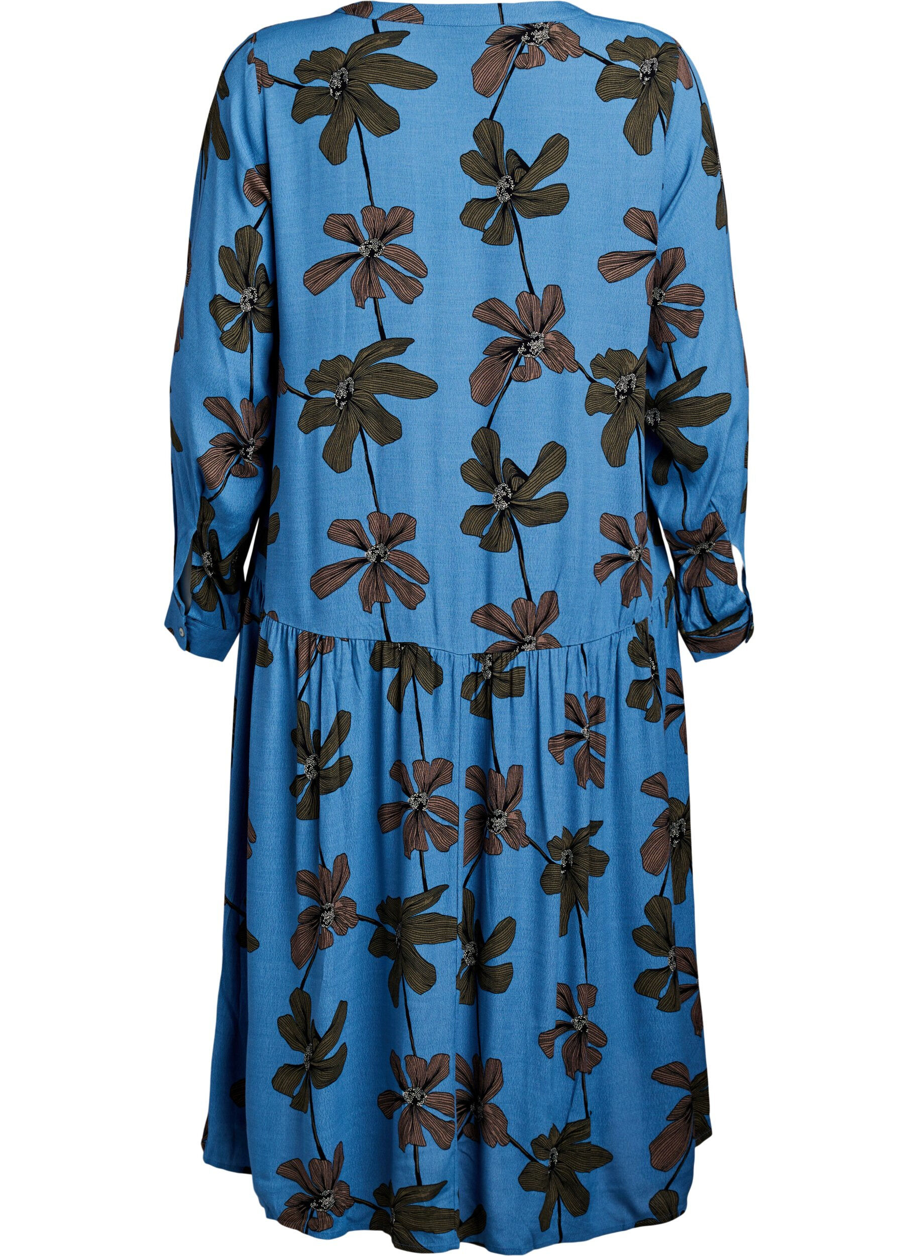 Zizzi Robe midi &agrave; manches longues en viscose imprim&eacute;e, Bleu, Packshot image number 1