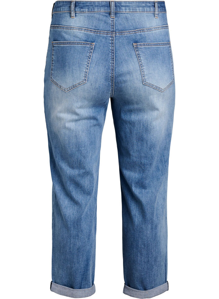 Jean 7/8 retrouss&eacute; et taille haute, Bleu, Packshot image number 1