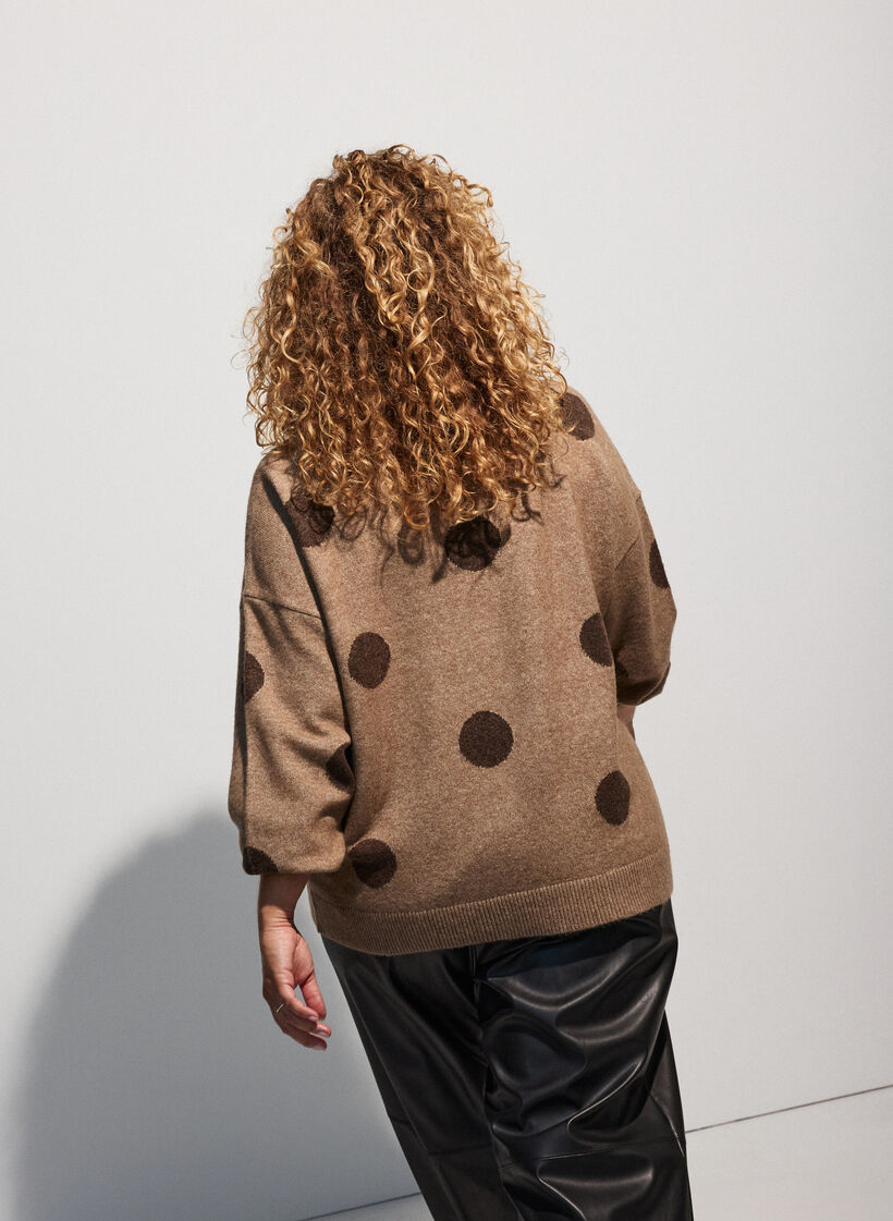 Blouse en maille &agrave; pois, Marron, Model image number 3