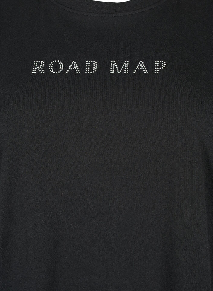 T-shirt en coton biologique avec des similipierres, Black, Packshot image number 2