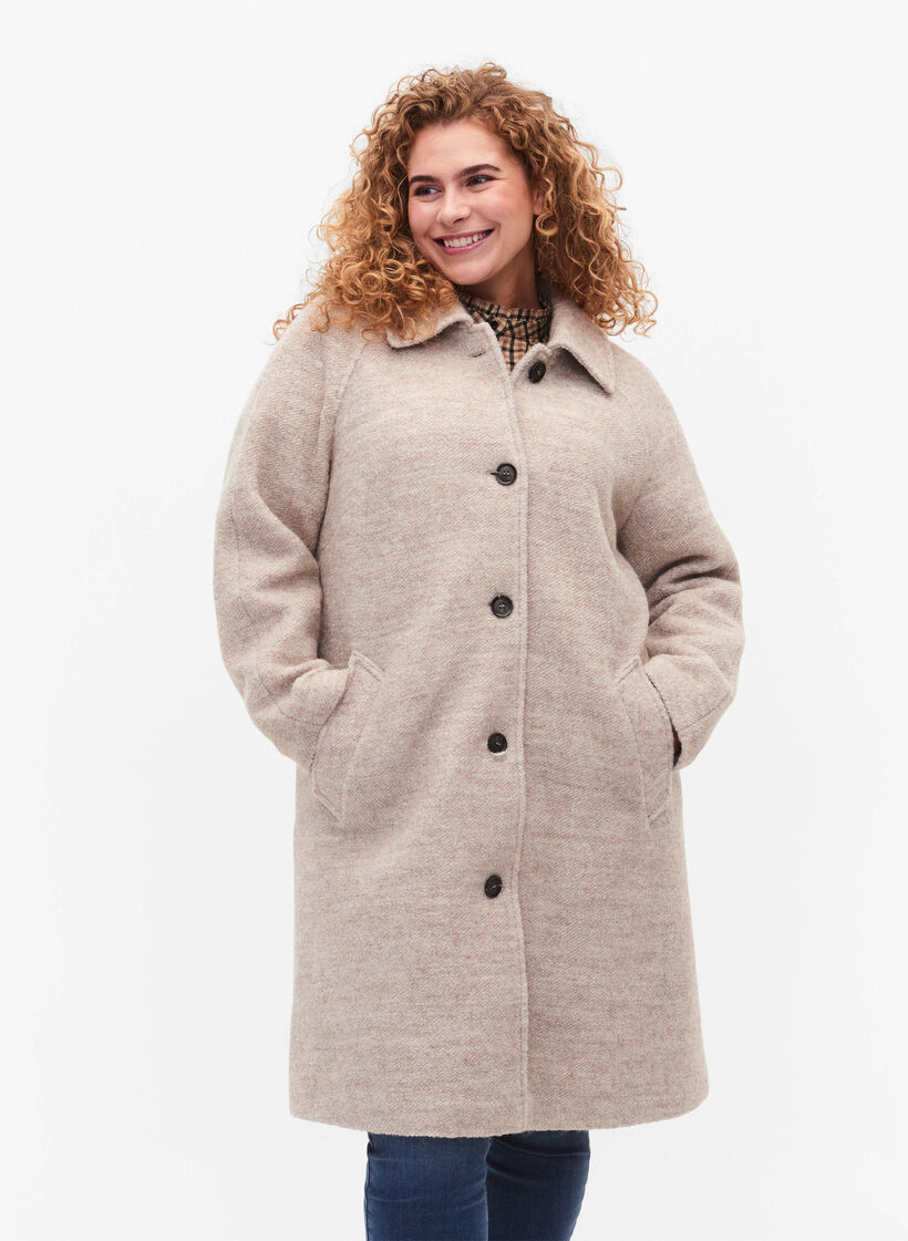 Manteau bouclé à carreaux avec boutons, Simply Taupe, Model image number 0