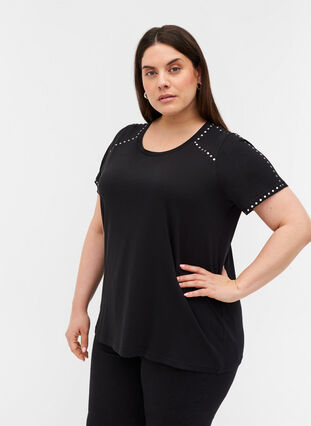 T-shirt en coton à manches courtes , Black, Model image number 0
