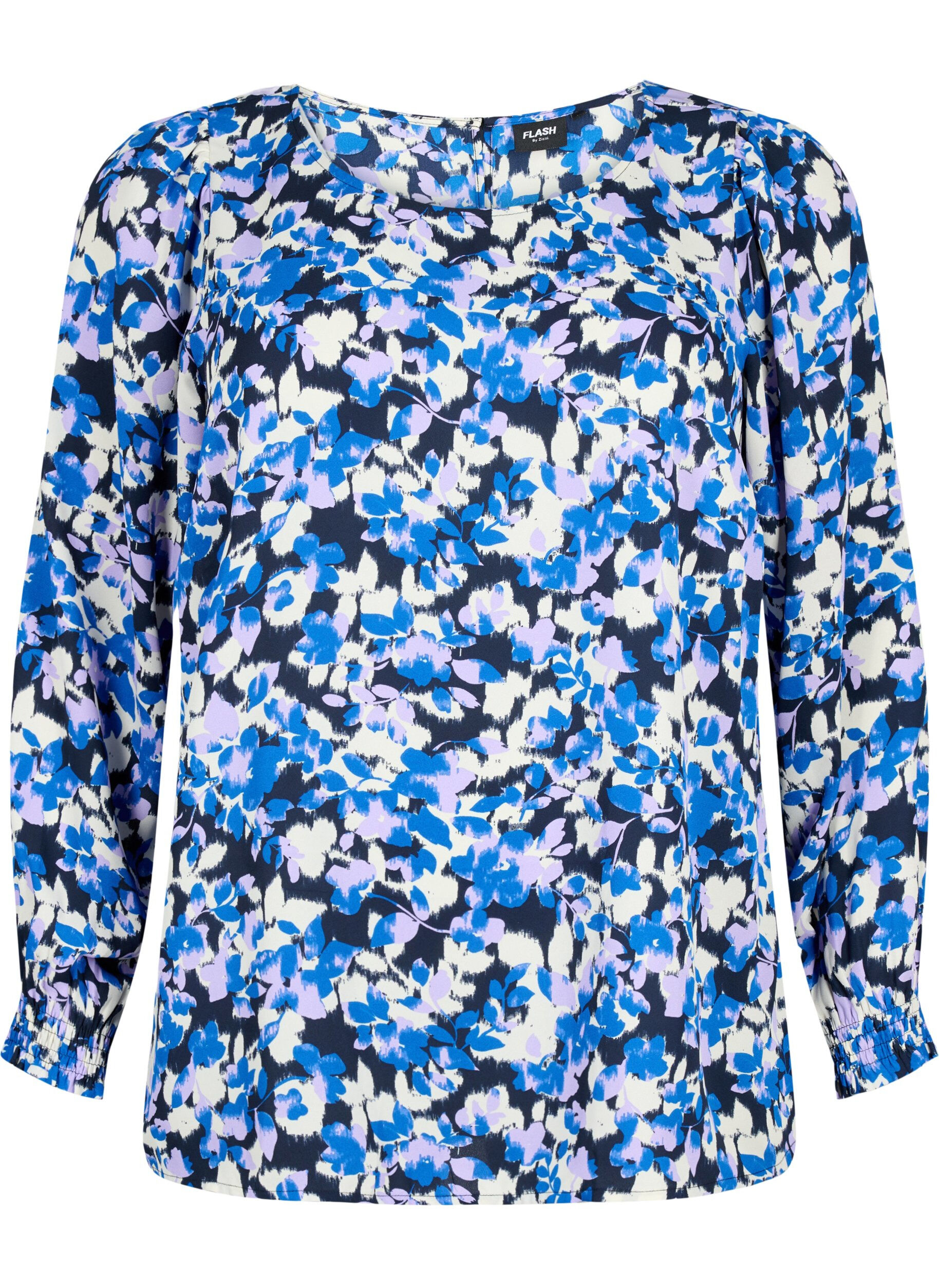 Zizzi FLASH - Blouse &agrave; manches longues avec imprim&eacute; et smock, Blue Purple Flower, Packshot image number 0