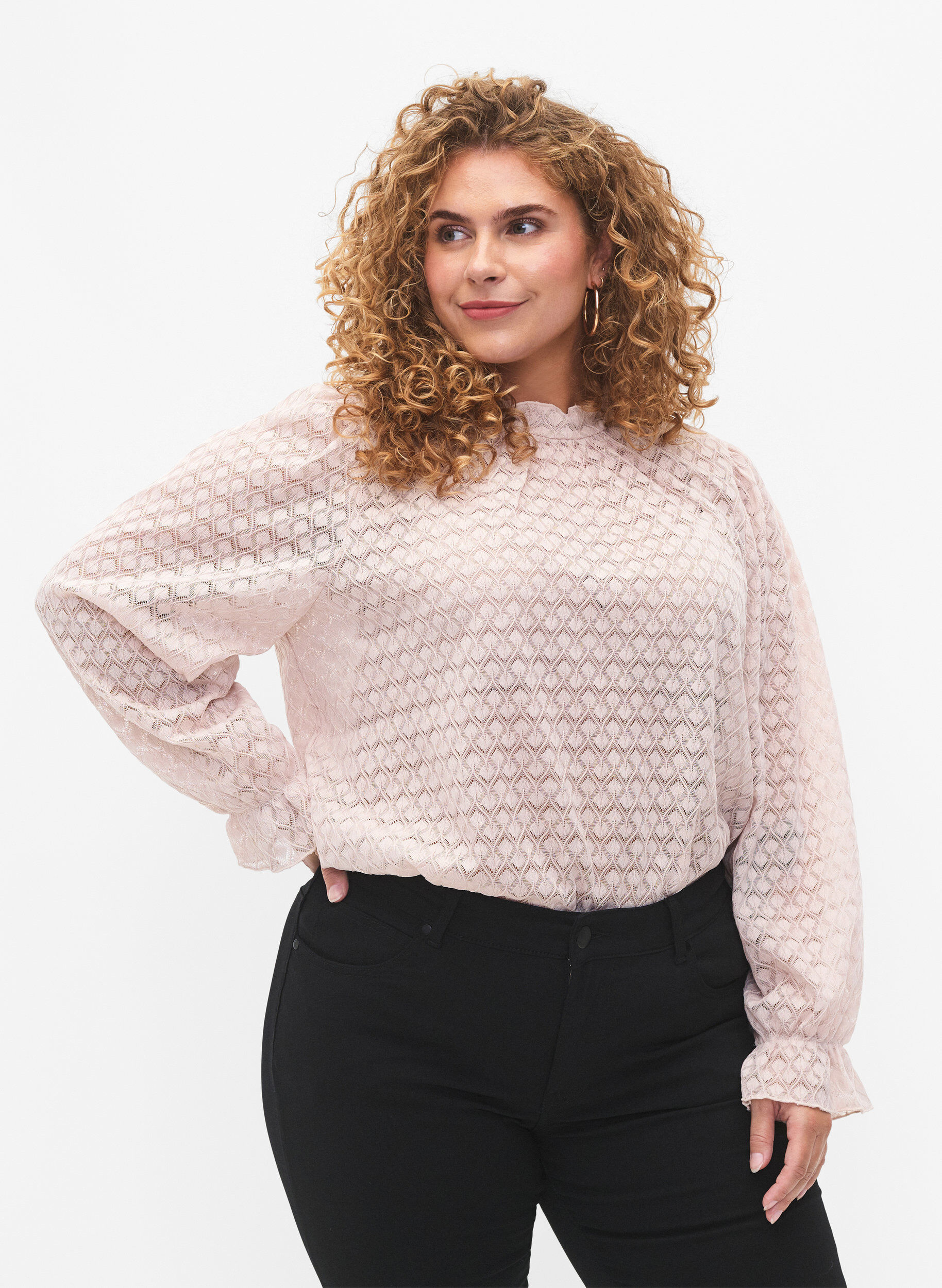 Zizzi  Blouse &agrave; manches longues avec texture &agrave; motifs, Whisper Pink, Model image number 0