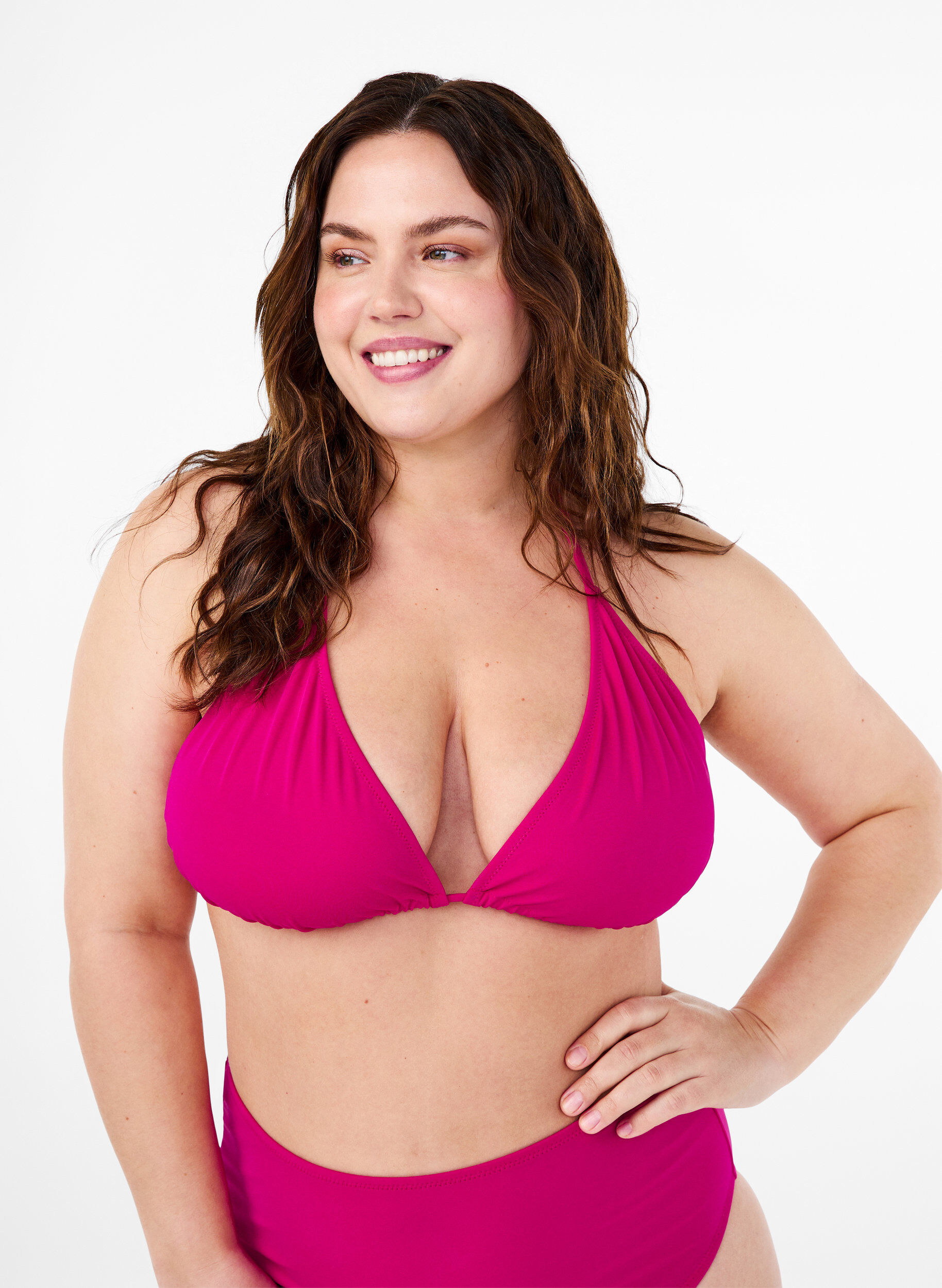 Zizzi Haut de bikini forme triangle de couleur unie, Rose, Model image number 0
