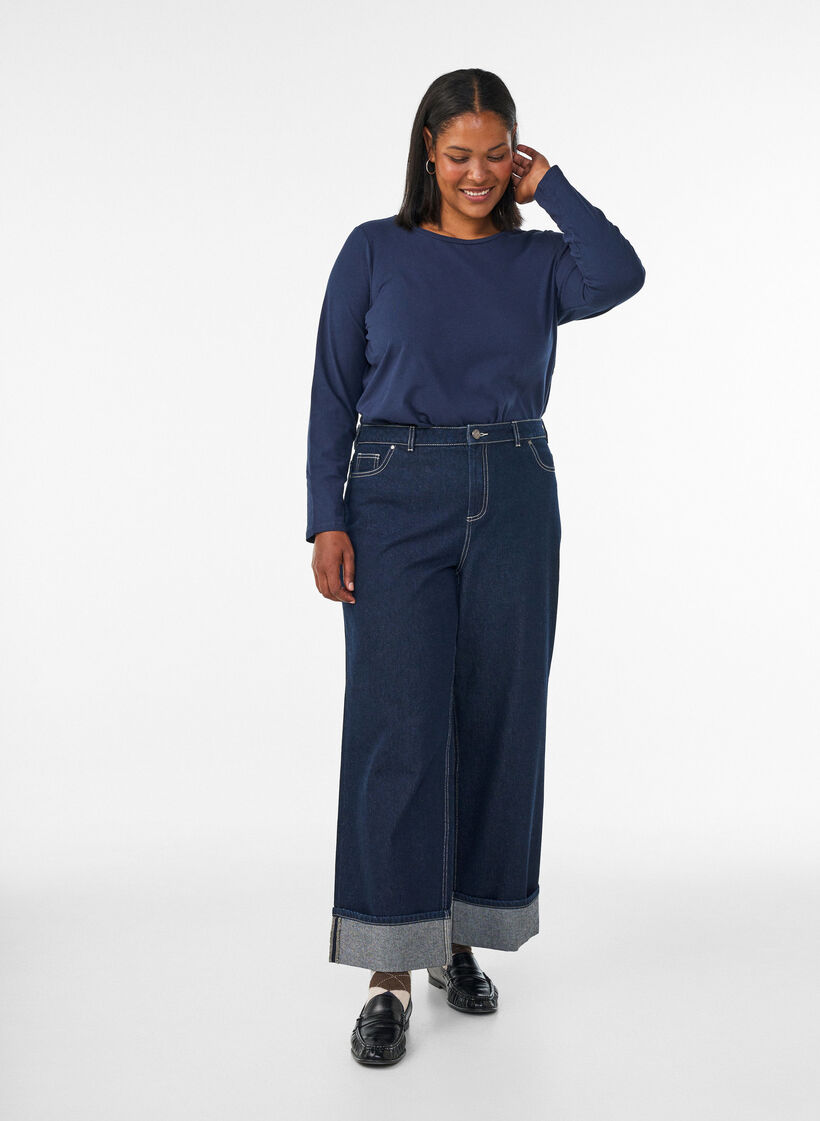 Blouse basique en jersey &agrave; manches longues, Bleu, Model image number 1