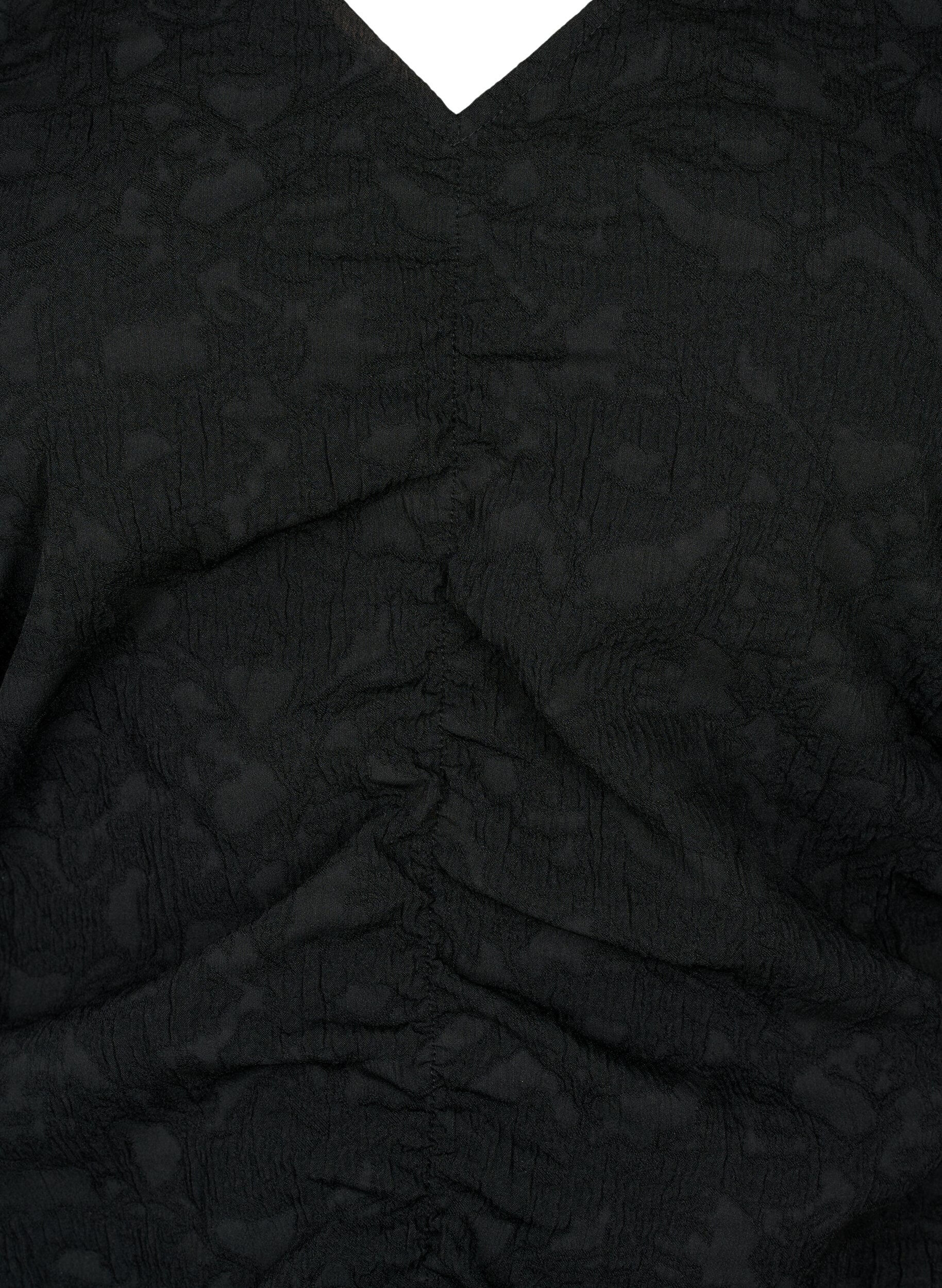 Zizzi Robe &agrave; manches courtes avec tissu textur&eacute; et drap&eacute;s, Black, Packshot image number 2