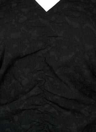 Robe à manches courtes avec tissu texturé et drapés, Black, Packshot image number 2