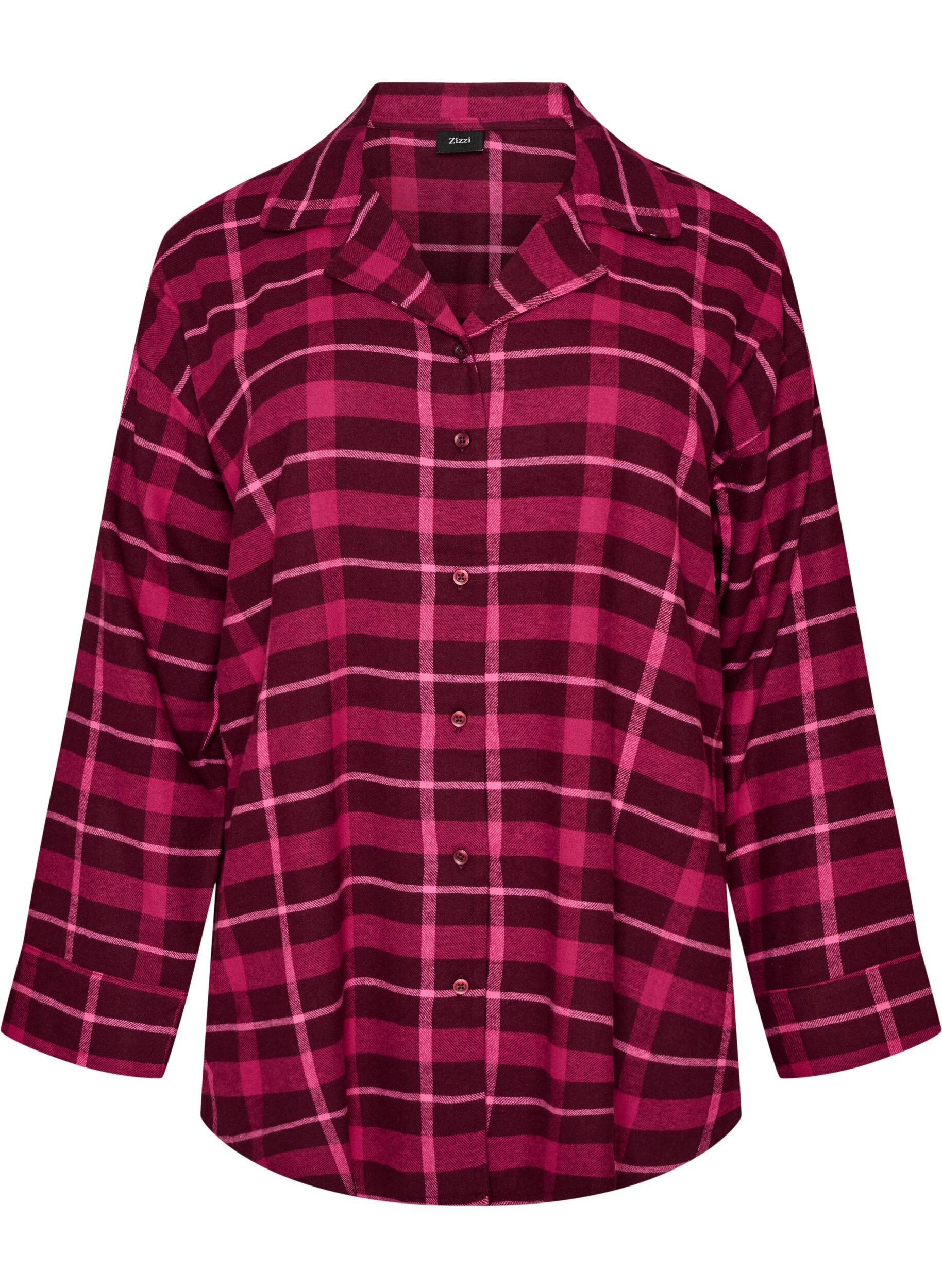 ZizziChemise de pyjama &agrave; carreaux en coton &agrave; manches longues, Bordeaux, Packshot image number 0