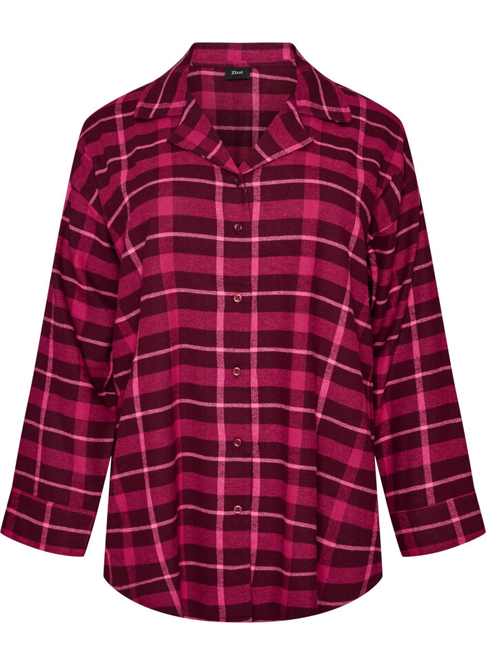 Chemise de pyjama &agrave; carreaux en coton &agrave; manches longues, Bordeaux, Packshot image number 0