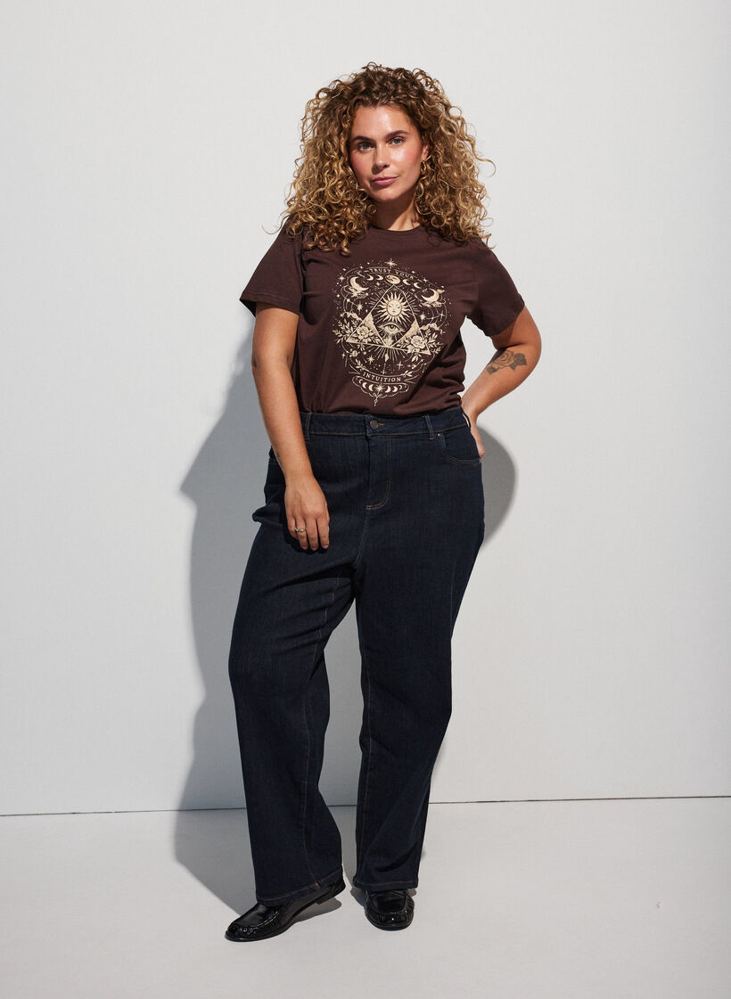 T-shirt en coton avec imprim&eacute; devant, Marron, Model image number 1