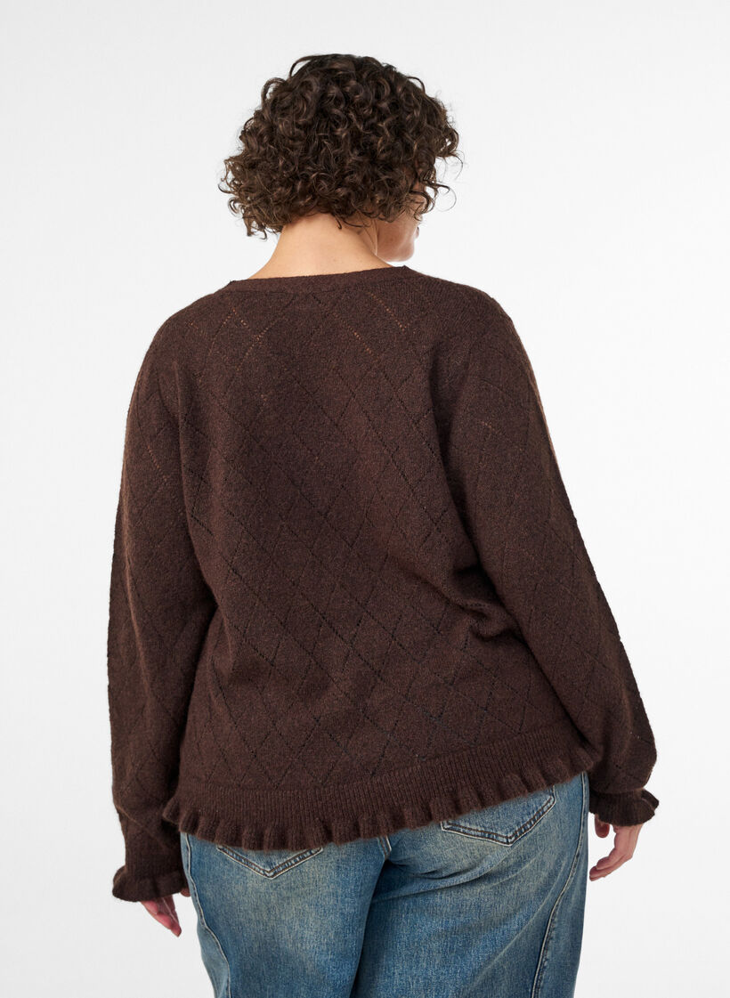 Cardigan &agrave; motif arlequin et col en V, Marron, Model image number 2
