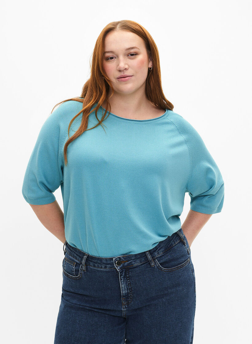 Chemisier tricot en viscose avec manches 3/4, Reef Waters, Model image number 0