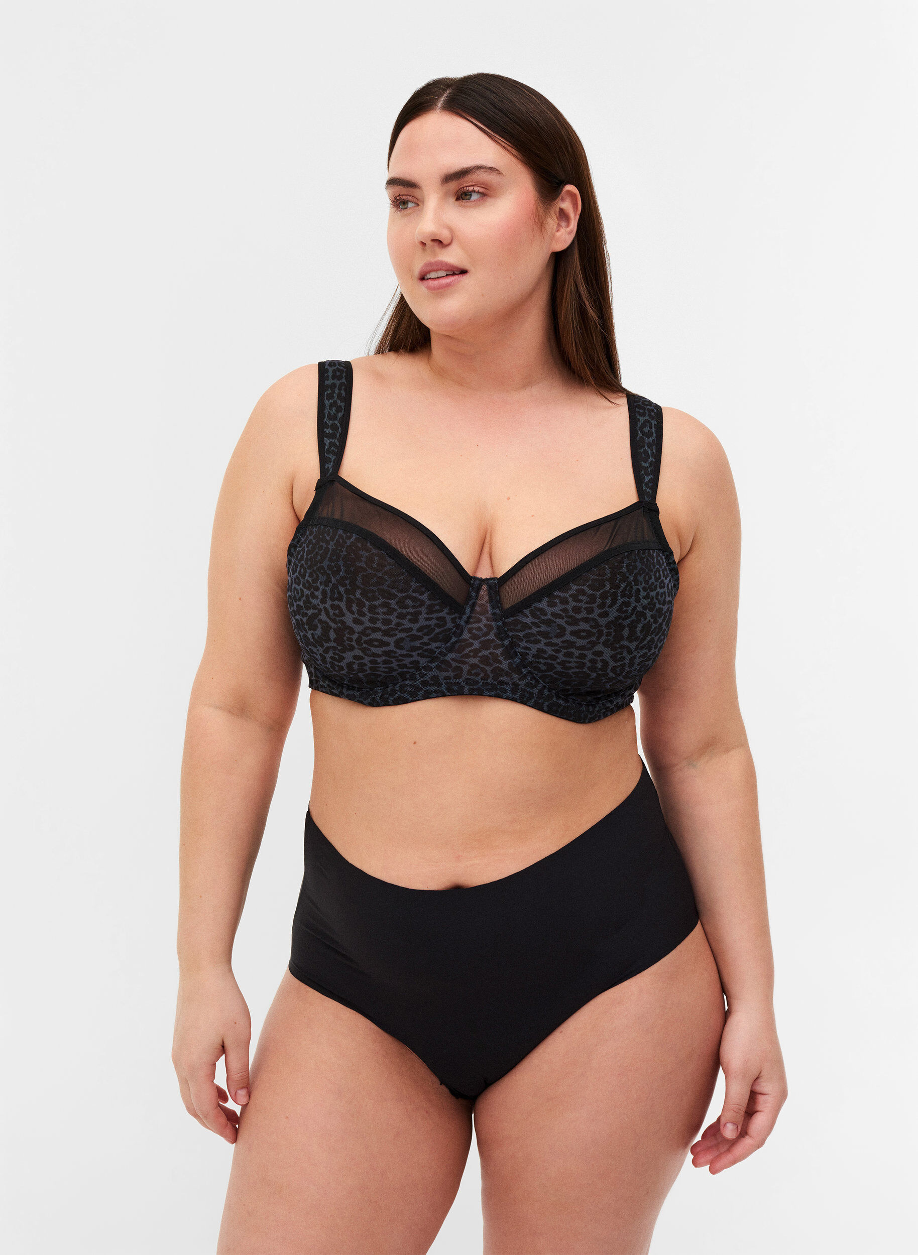Zizzi Soutien-gorge &agrave; imprim&eacute; floral et r&eacute;sille, Grey Leopard, Model image number 2