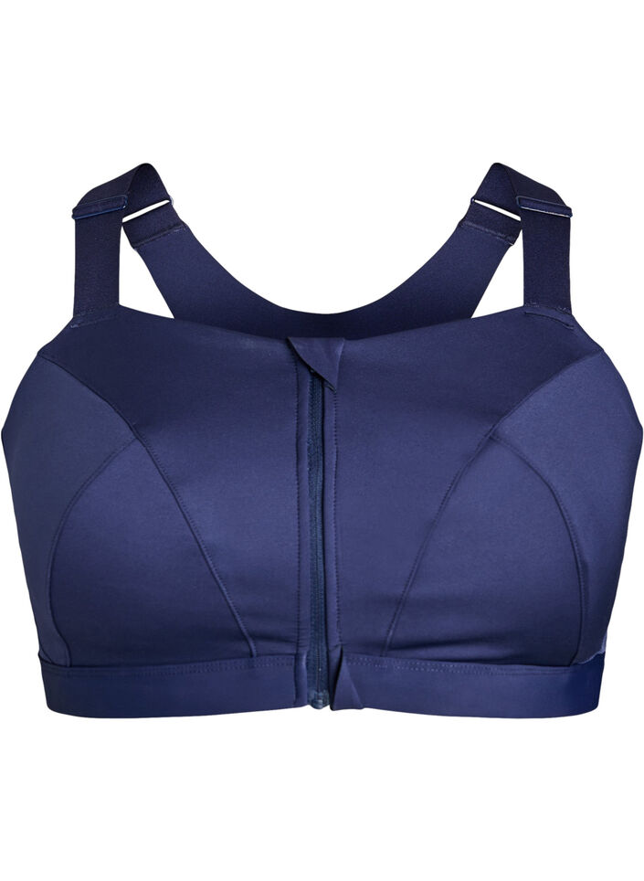 Brassi&egrave;re de sport avec fermeture sur le devant et maintien &eacute;lev&eacute;, Bleu, Packshot
