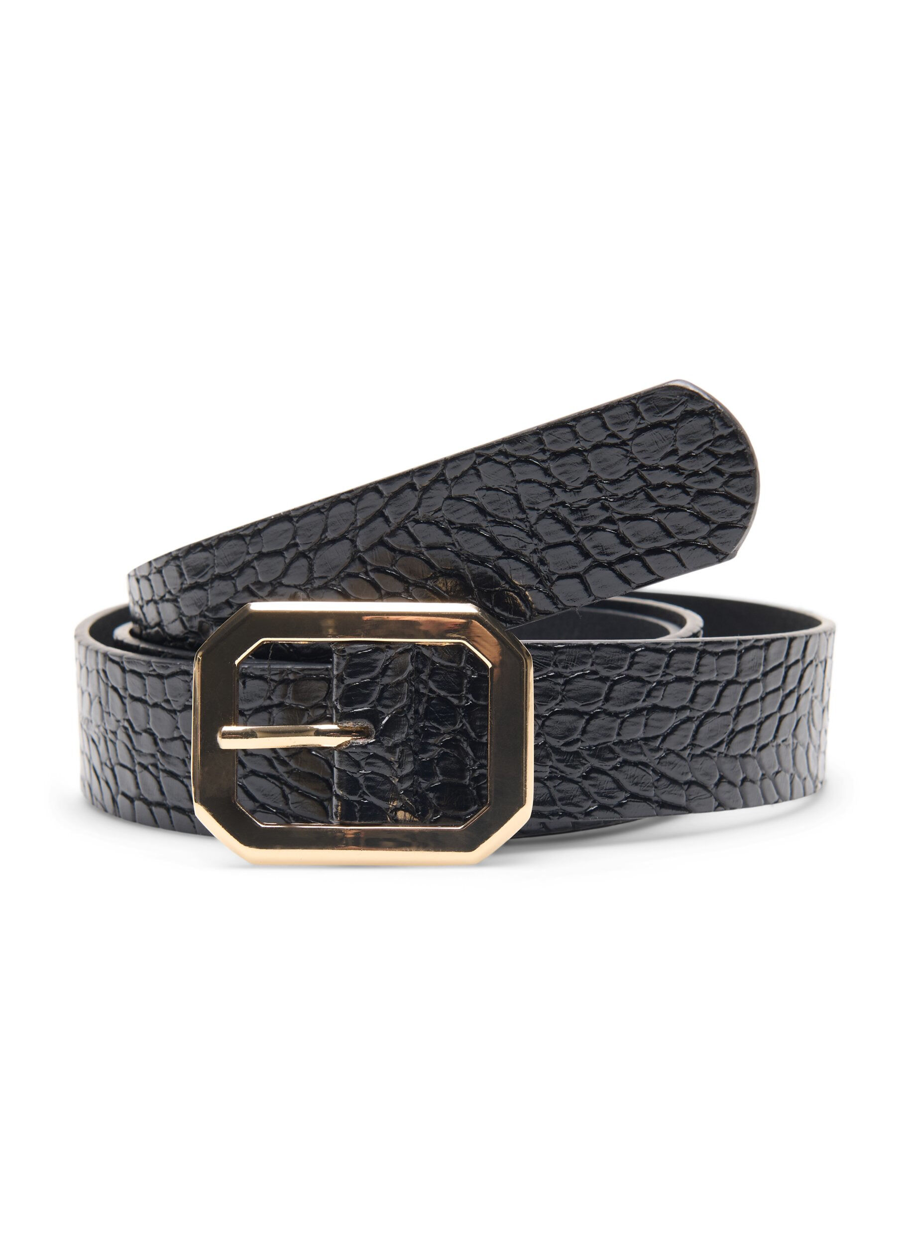 Zizzi Ceinture en faux cuir avec motif croco, Black w. Gold Buckle, Packshot image number 0