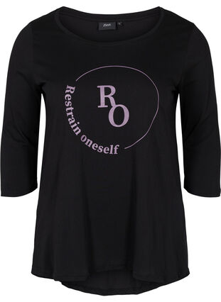 T-shirt en coton à manches 3/4, Black RO, Packshot image number 0