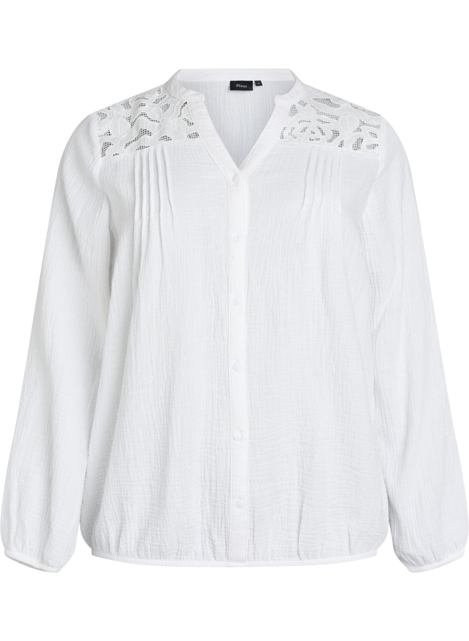 Zizzi Blouse en mousseline de coton avec d&eacute;tails brod&eacute;s, Blanc, Packshot image number 0