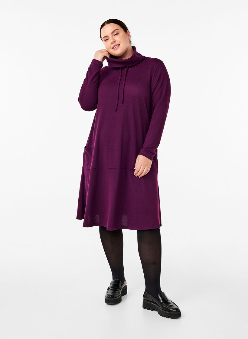 Robe en jersey avec col montant et poches, Violet, Model image number 1