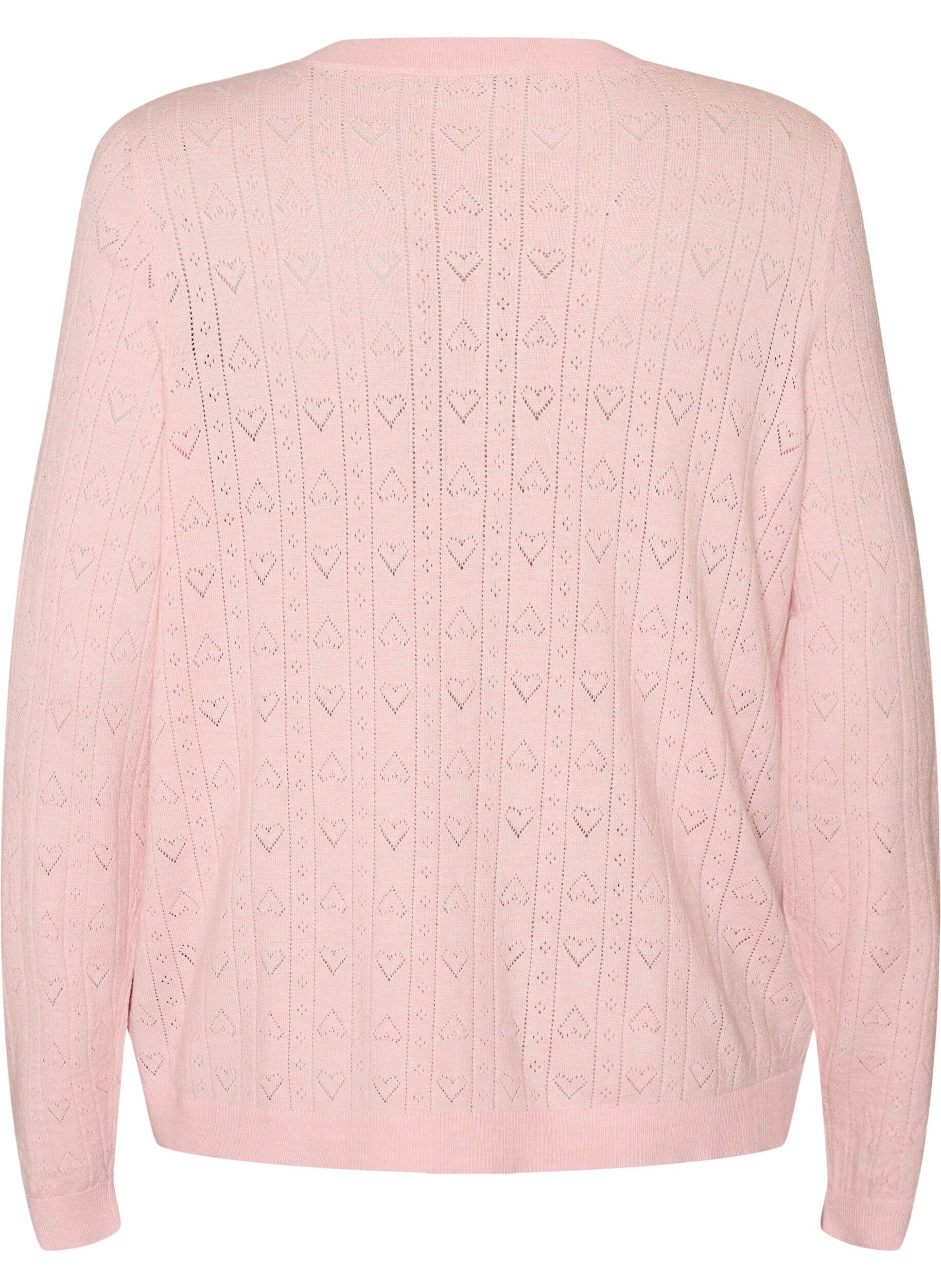 ZizziCardigan en maille avec broderie ajour&eacute;e en forme de c&oelig;ur, Rose, Packshot image number 1
