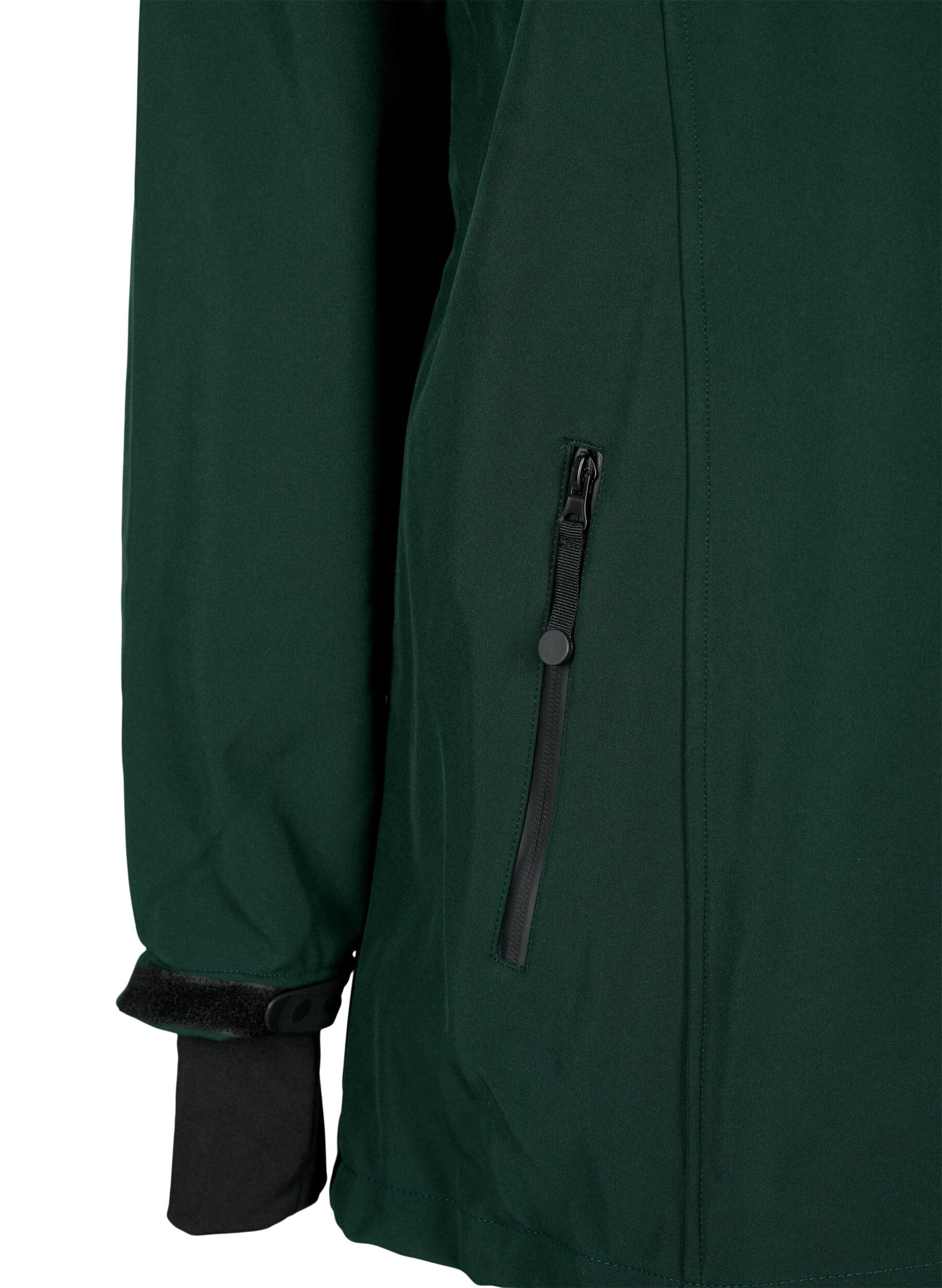 Zizzi Veste softshell courte avec capuche amovible, Vert fonc&eacute;, Packshot image number 3