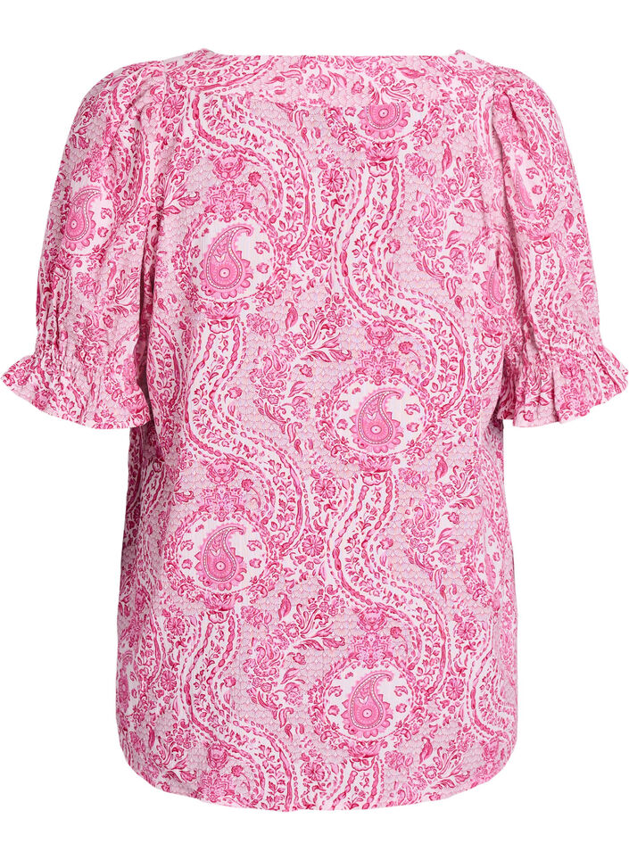 Chemisier en viscose avec imprim&eacute; paisley et encolure carr&eacute;e, Rose, Packshot image number 1