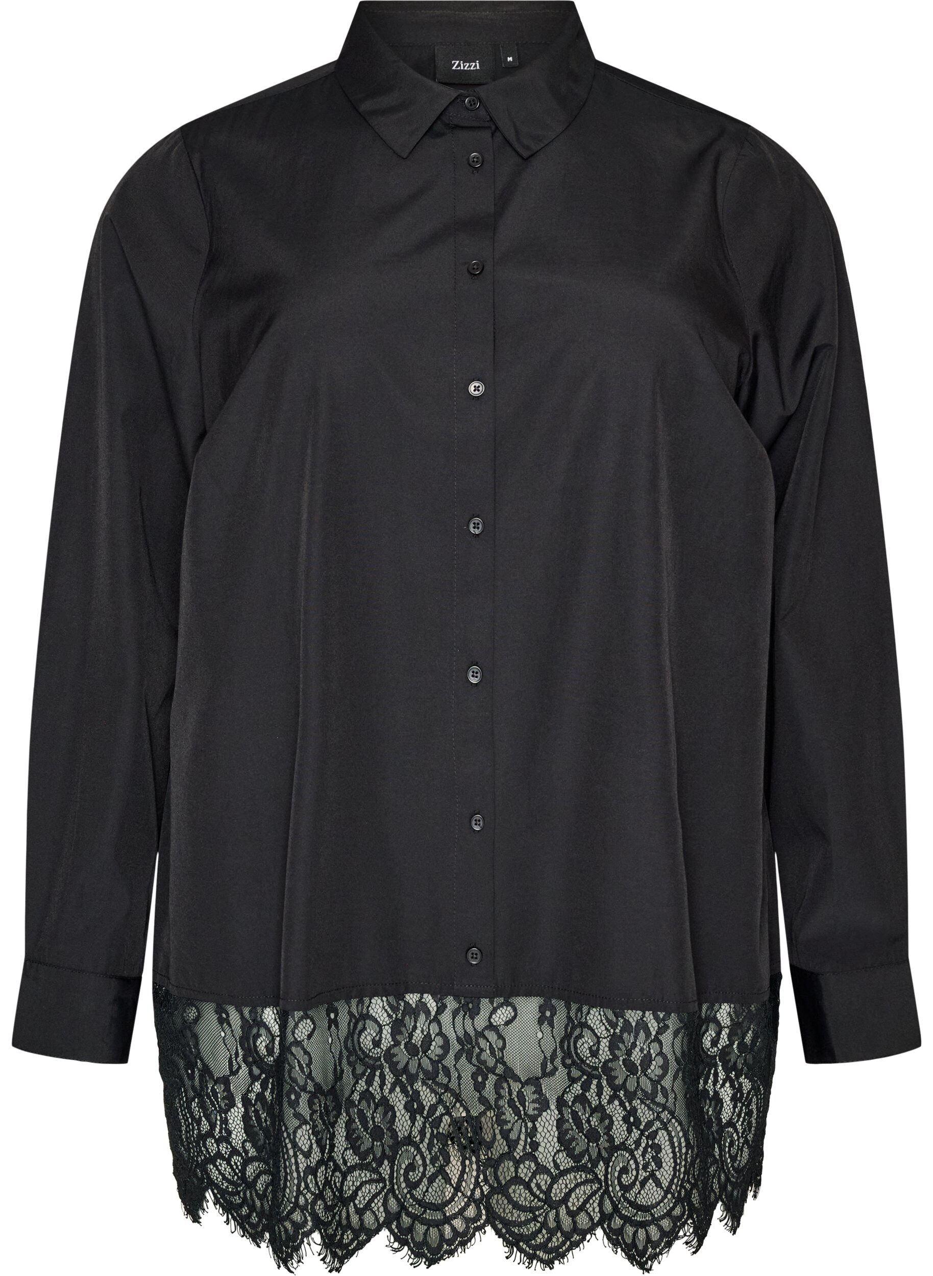 ZizziChemise ample avec une large bordure en dentelle, Noir, Packshot image number 0