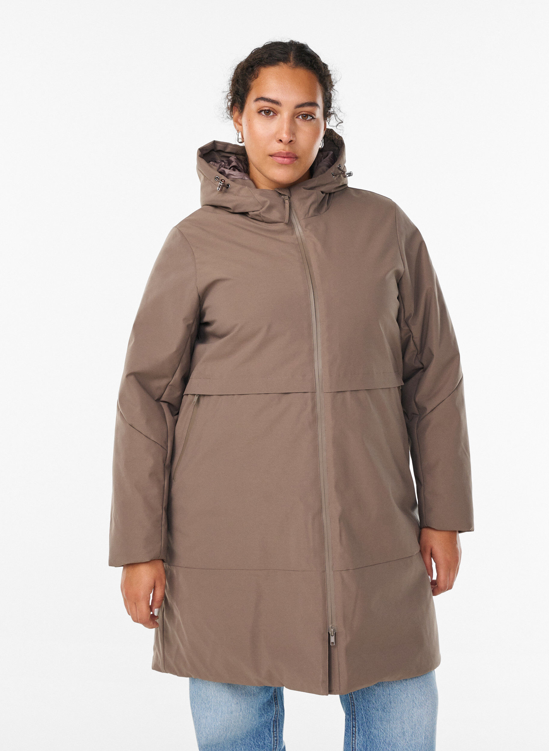Veste d'hiver avec taille ajustable, Marron, Model