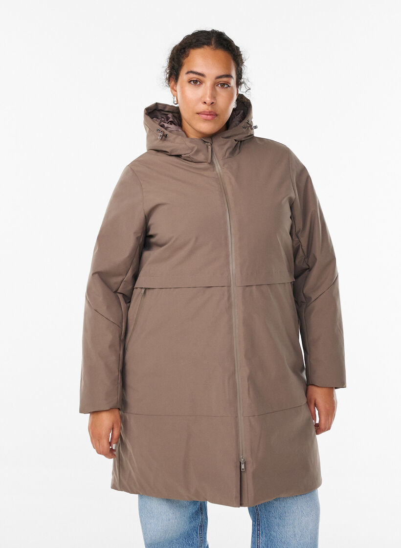 Veste d'hiver avec taille ajustable, Marron, Model image number 0