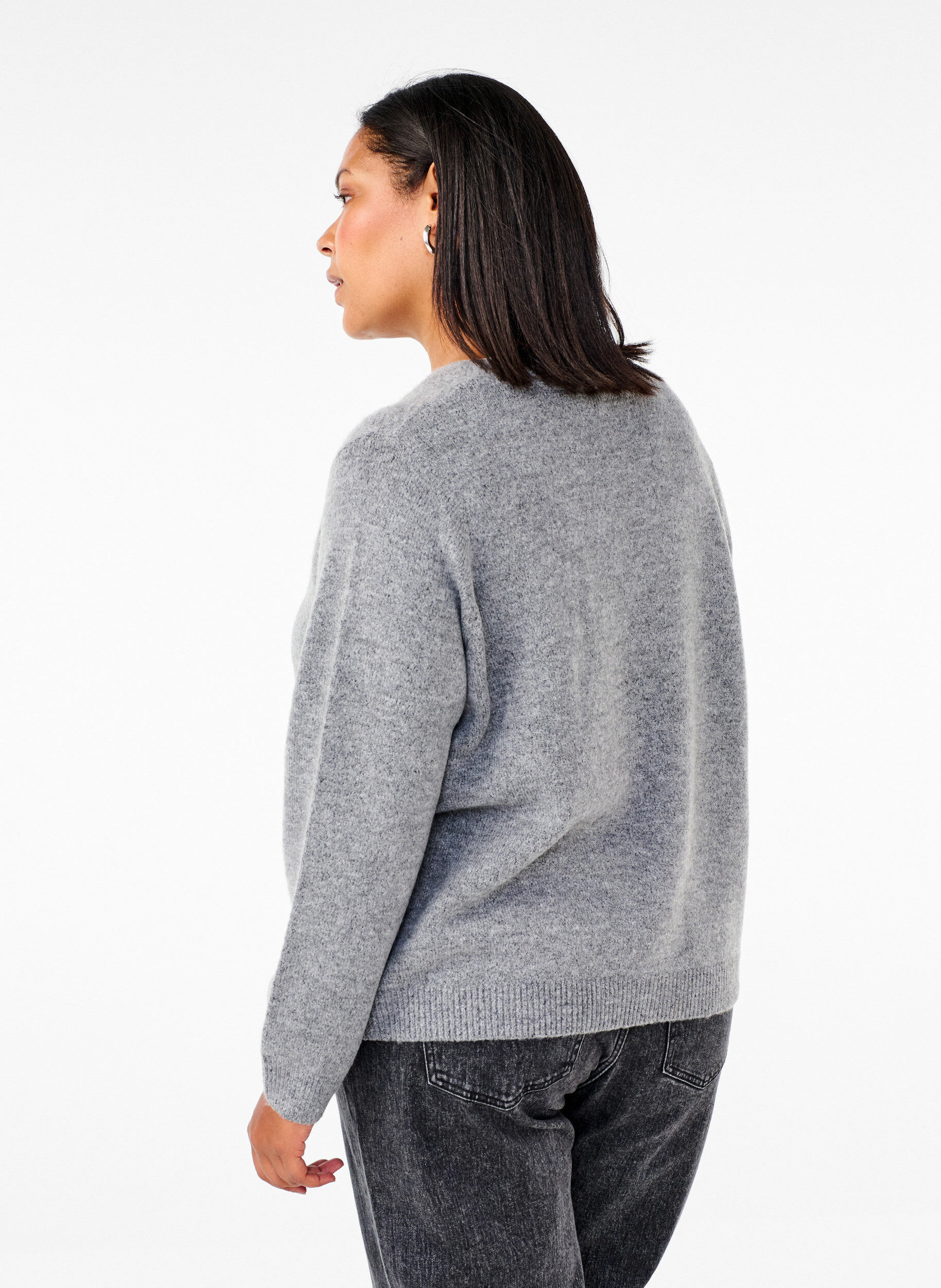 Zizzi Cardigan tricot&eacute; avec un n&oelig;ud en argent, Medium Grey Melange, Model image number 1
