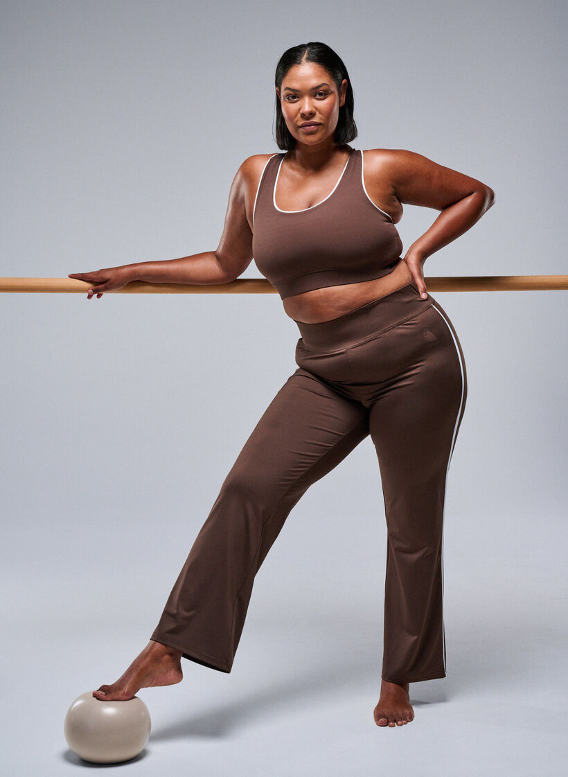 Pantalon de sport évasé avec liseré contrastant, Marron, Image image number 0