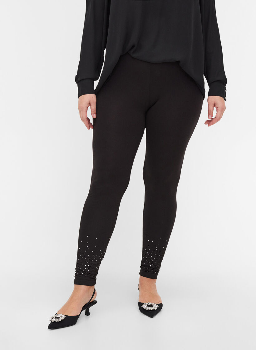 Legging en viscose mélangée avec strass décoratives, Black, Model image number 2