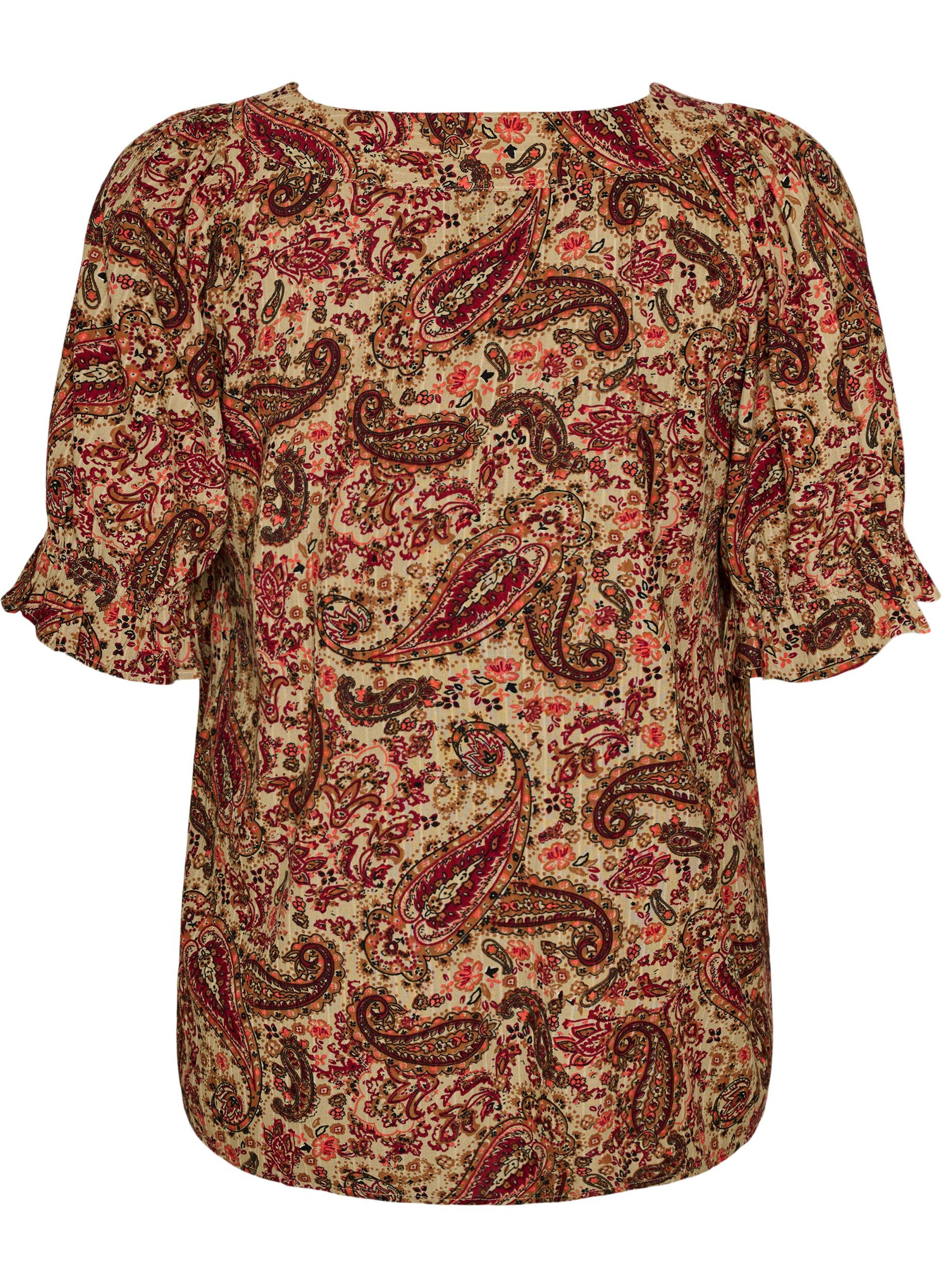 ZizziChemisier en viscose avec imprim&eacute; paisley et encolure carr&eacute;e, Marron, Packshot image number 1
