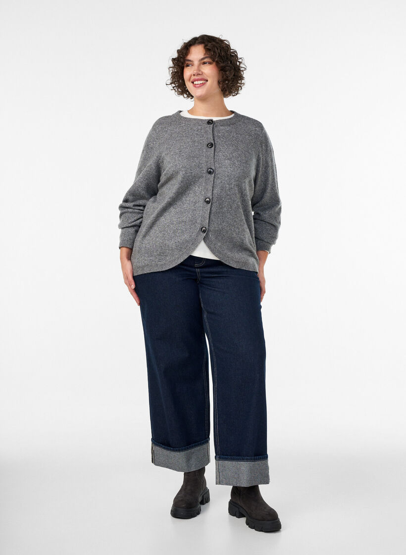 Cardigan avec boutons et devant arrondi, Gris, Model image number 1