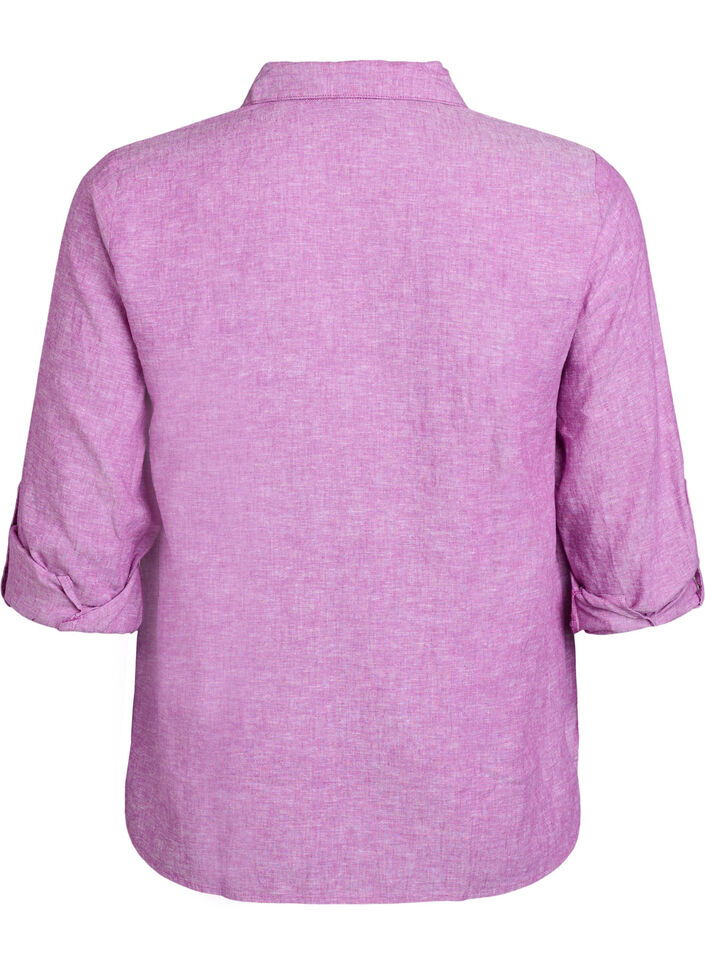 Chemise en lin et viscose avec manches 3/4, Violet, Packshot image number 1