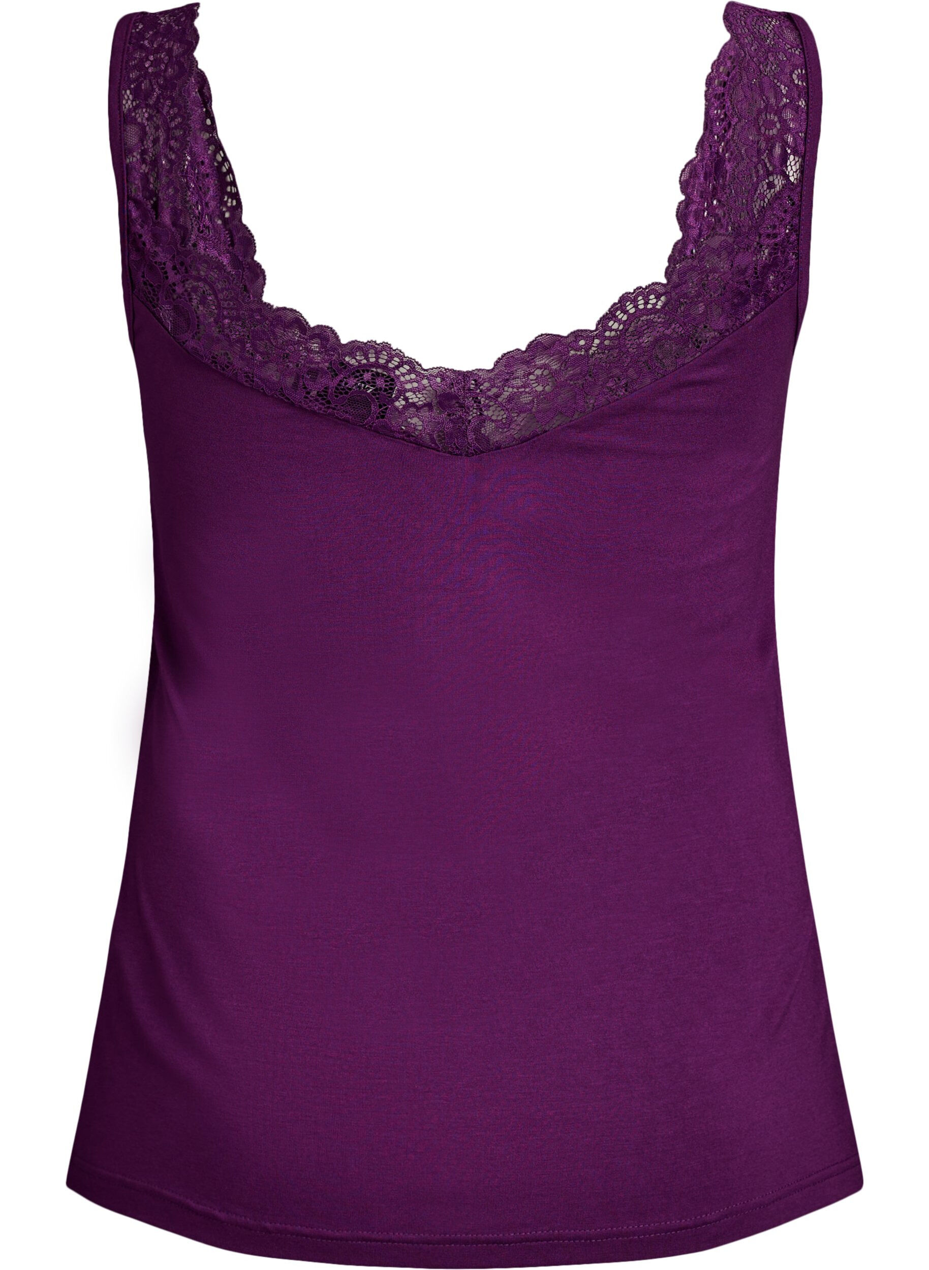ZizziTop en viscose avec bord en dentelle, Violet, Packshot image number 1