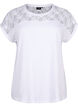 T-shirt en coton à manches courtes avec dentelle, Bright White, Packshot image number 0